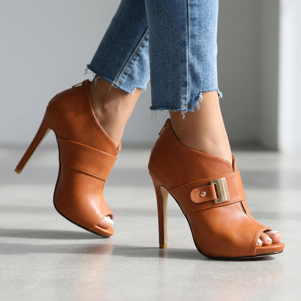 Alyssa Open Toe Buckle Heels