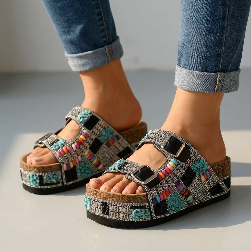 Samantha Beaded Platform Slides