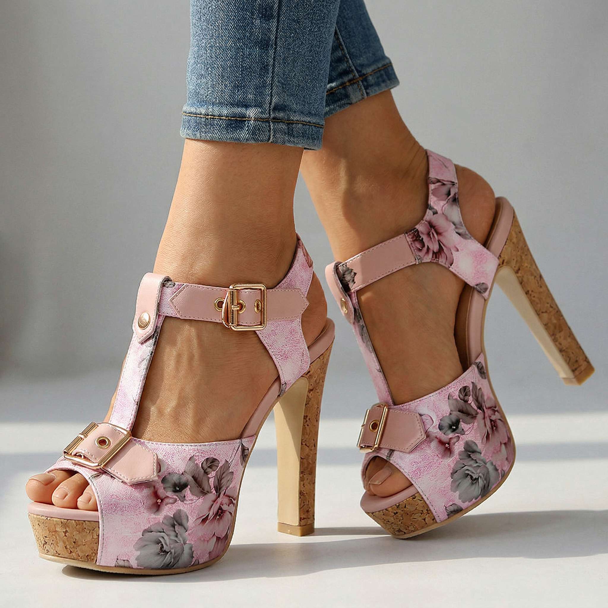 Alexis Open Toe Buckle Heels