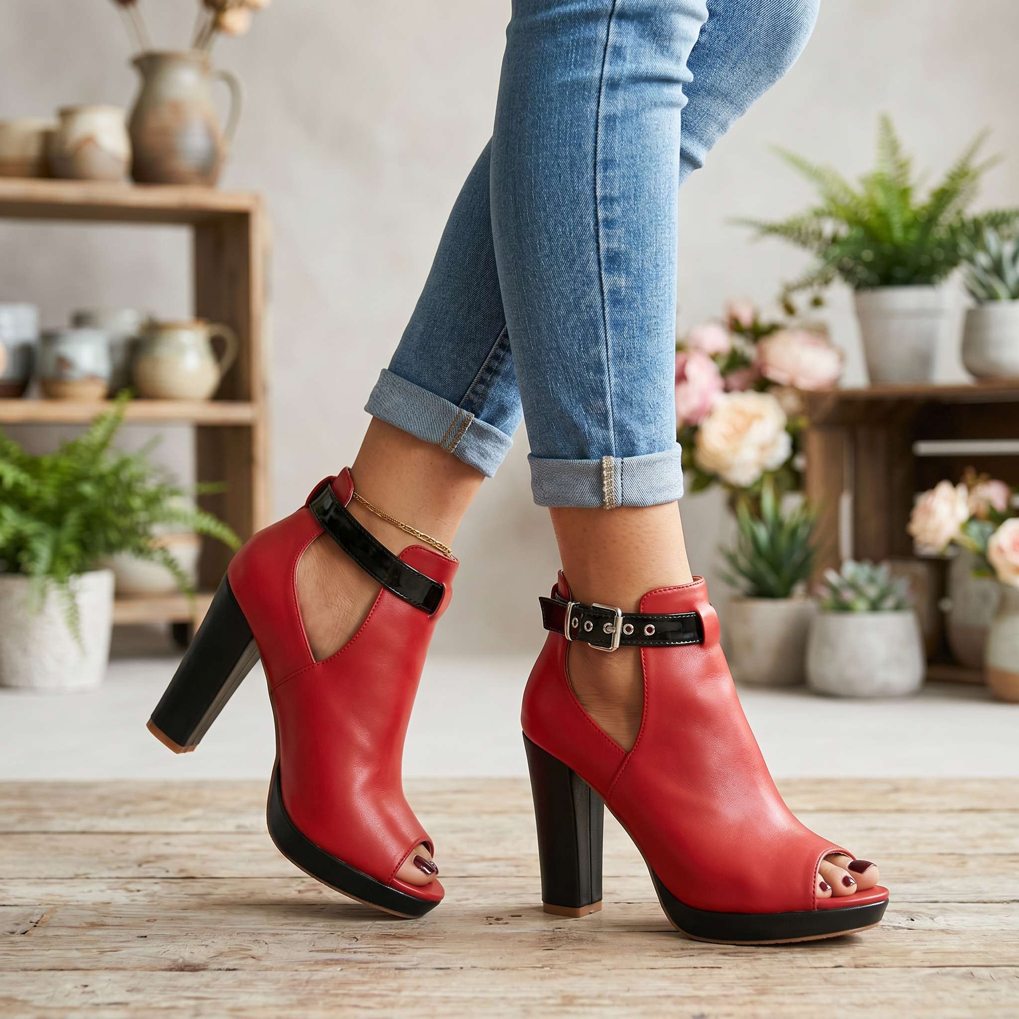 Andrea Open Toe Buckle Heels