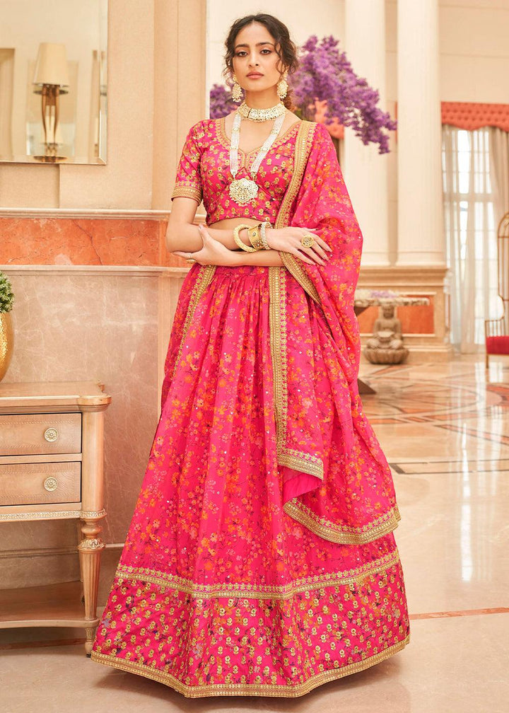 French Pink Organza Lehenga with Thread, Zari,Dori & Sequins work - qivii