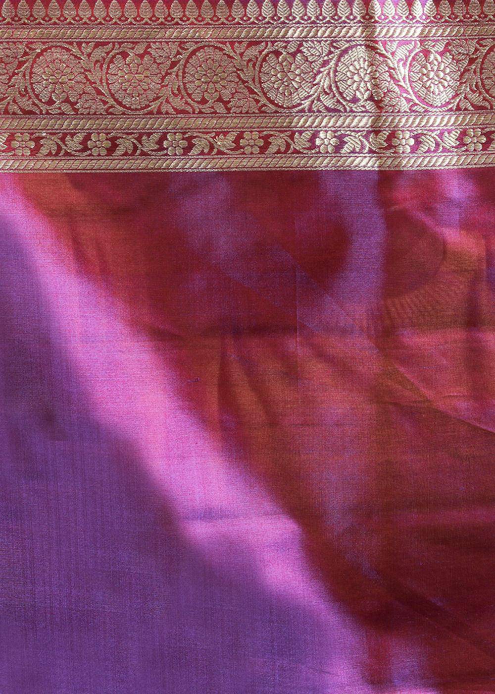 French Purple Hand Woven Pure Katan Silk Saree | Stitched Blouse - qivii