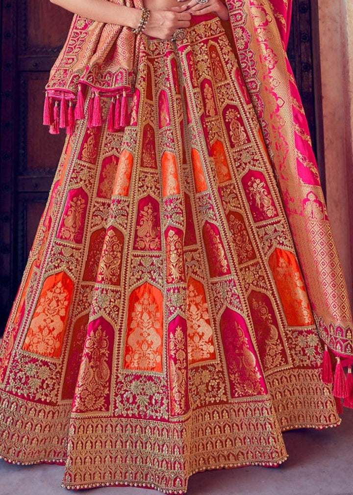 French Rose Pink Banarasi Silk Lehenga Choli with Khatli work Embroidery - qivii