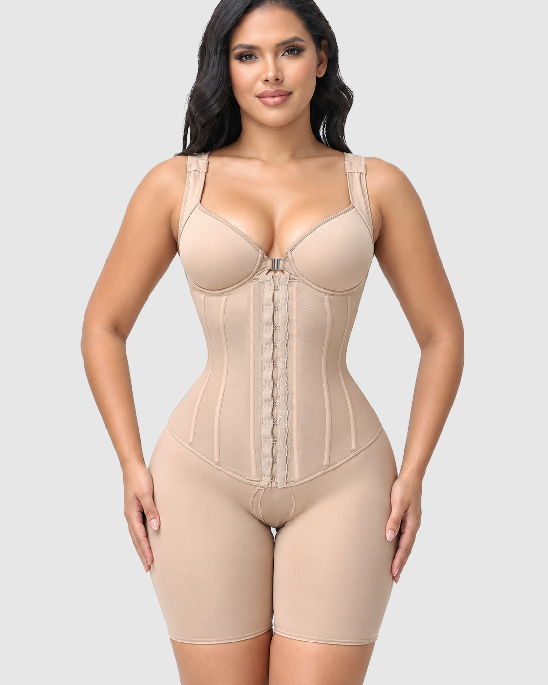 Wide Strap Front Hook Boned Tummy Control Butt Lifting Hourglass Shapewear