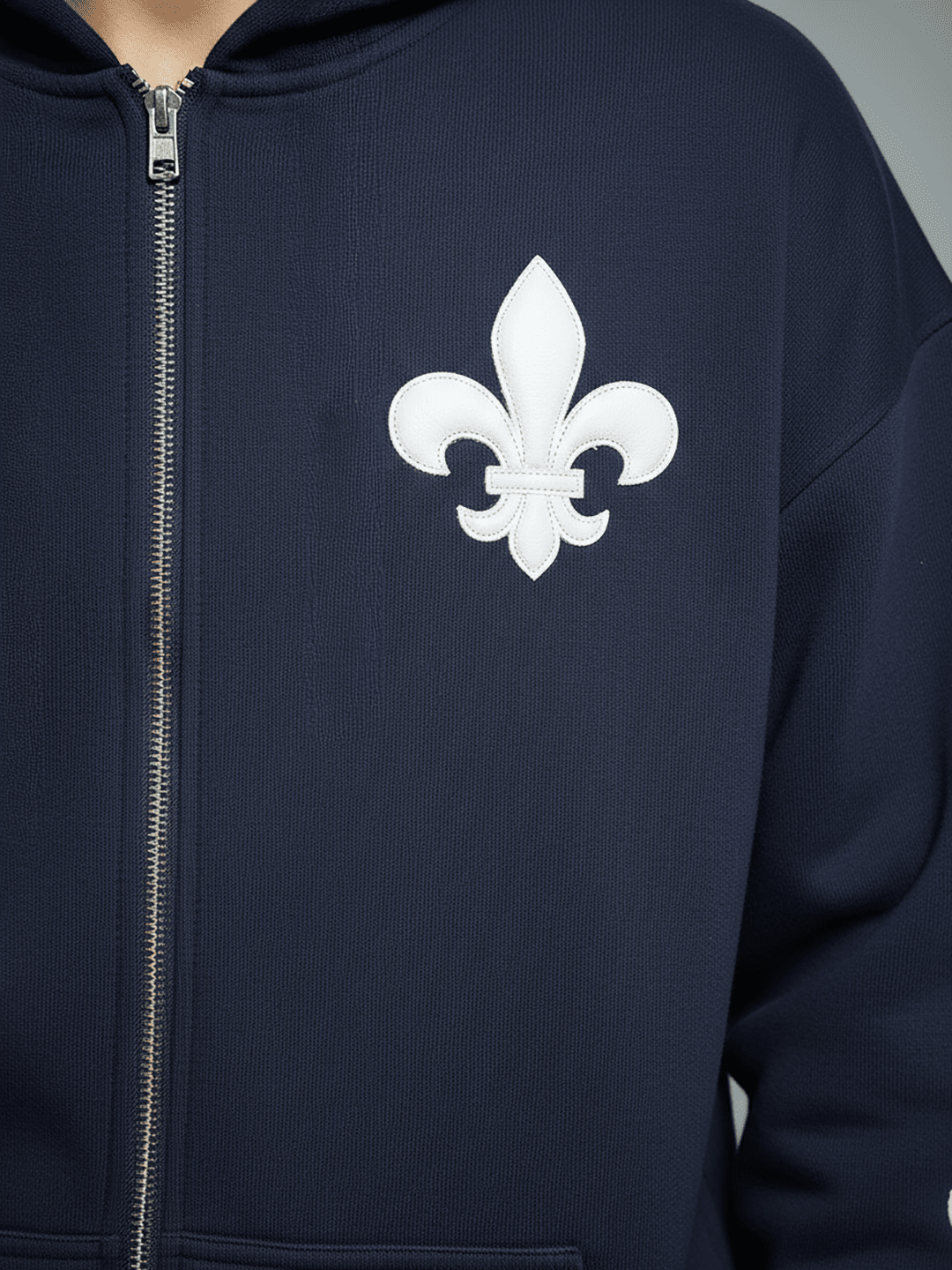 Navy Applique Zipped Hoodie