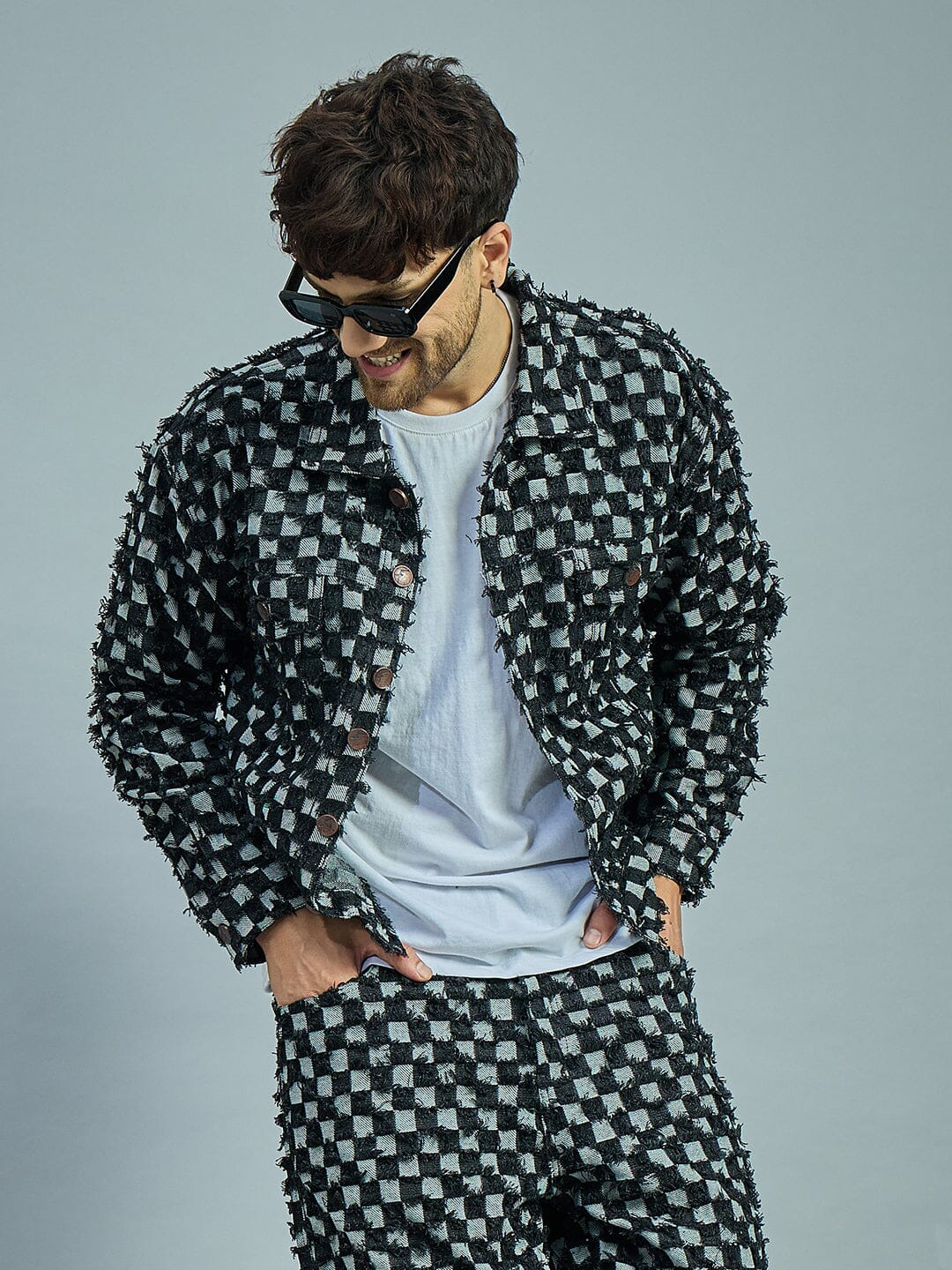 Black Frayed Denim Oversized Jacket