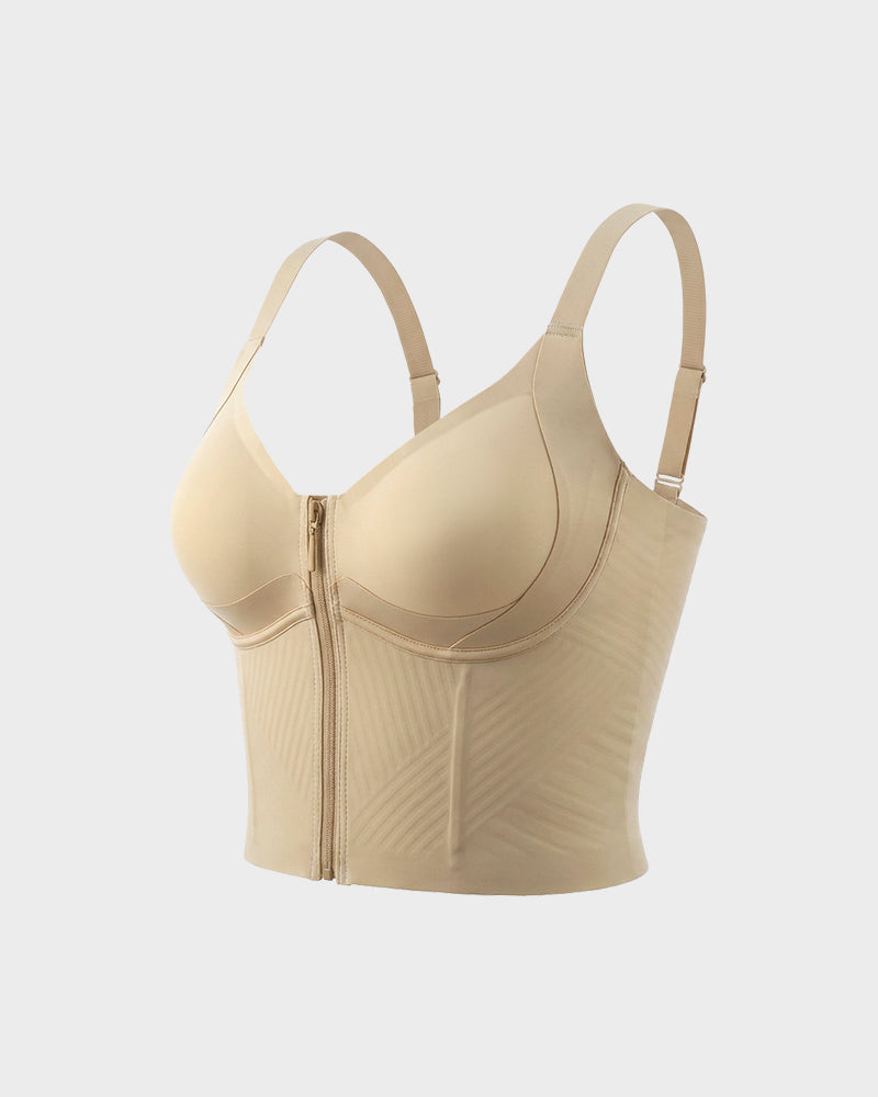 Underwire Front Zipper Corset Shaping Bra with Adjustable Straps