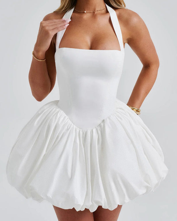 Halter Polka Dot Bubble Mini Dress  - By Qivii