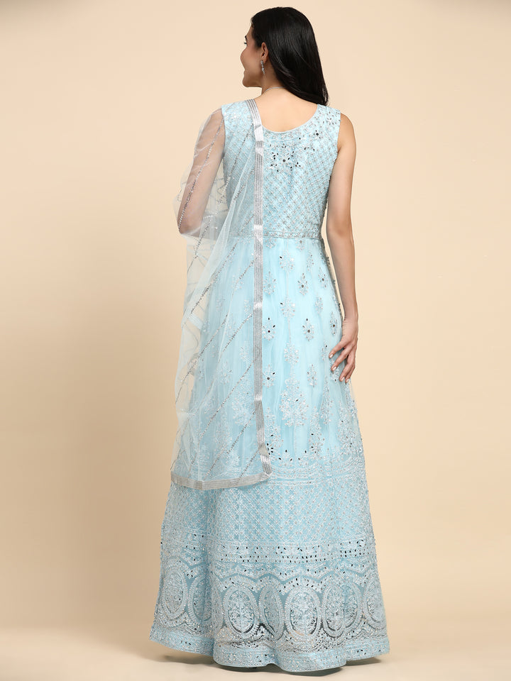 SKY BLUE NET PARTY WEAR GOWN