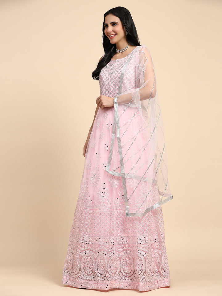 BABY PINK NET PARTY WEAR GOWN