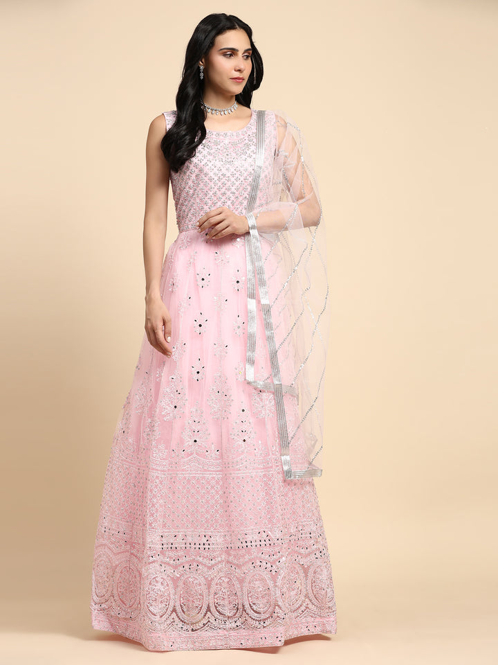 BABY PINK NET PARTY WEAR GOWN