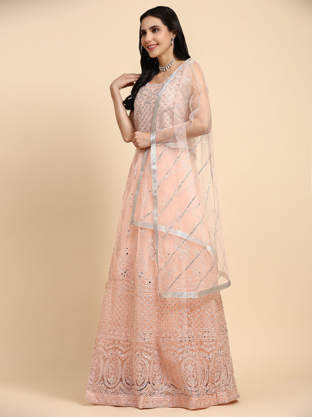 LIGHT PINK NET PARTY WEAR GOWN