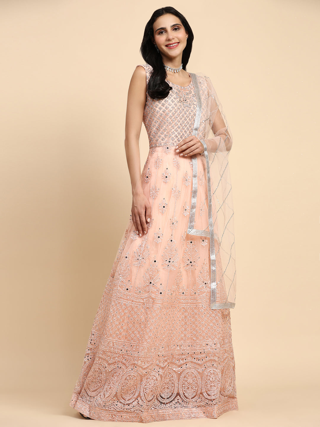 LIGHT PINK NET PARTY WEAR GOWN