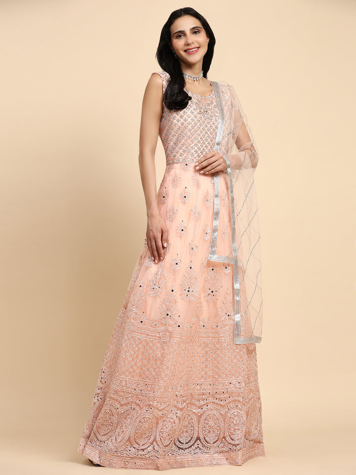 LIGHT PINK NET PARTY WEAR GOWN