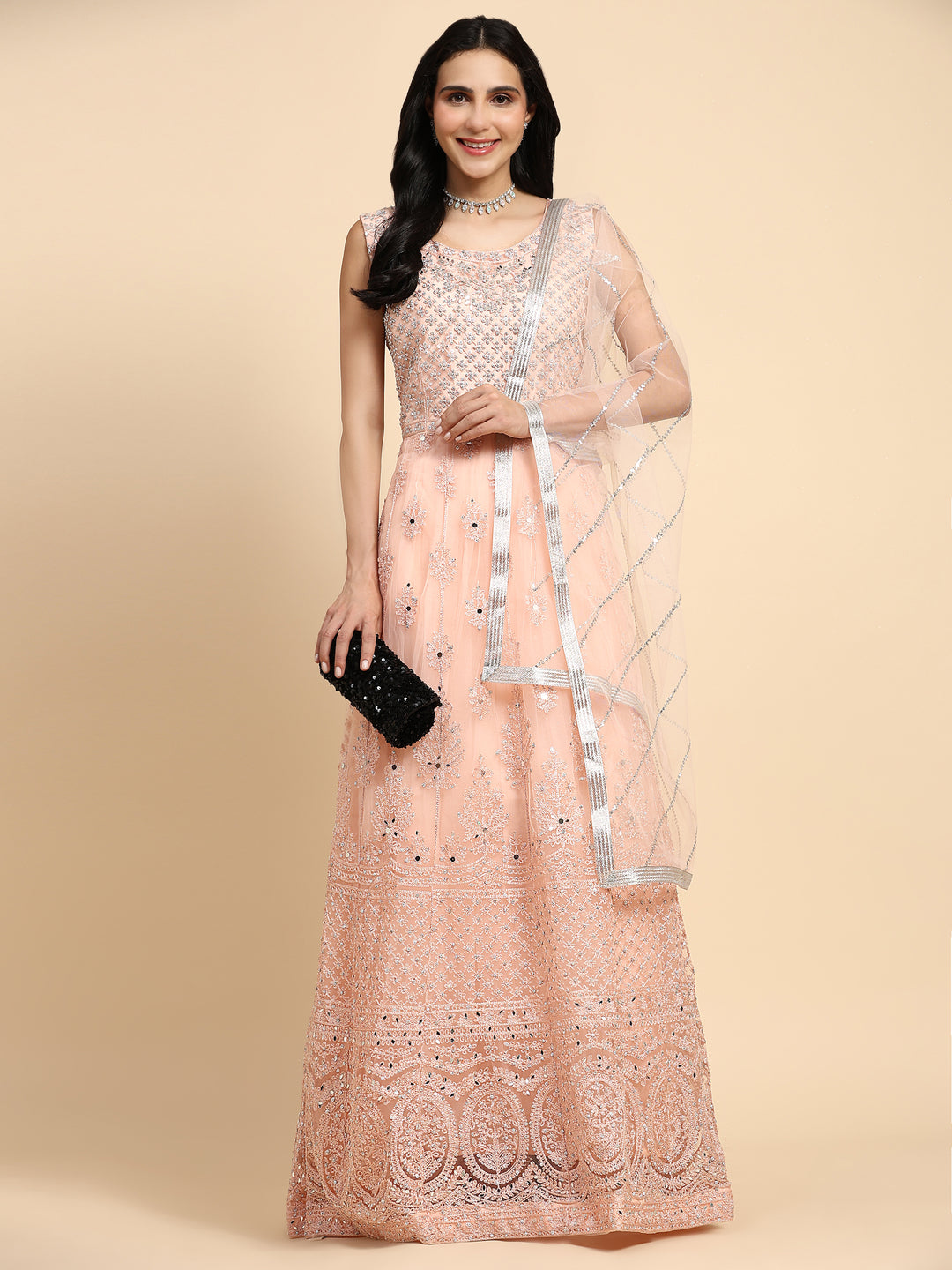 LIGHT PINK NET PARTY WEAR GOWN