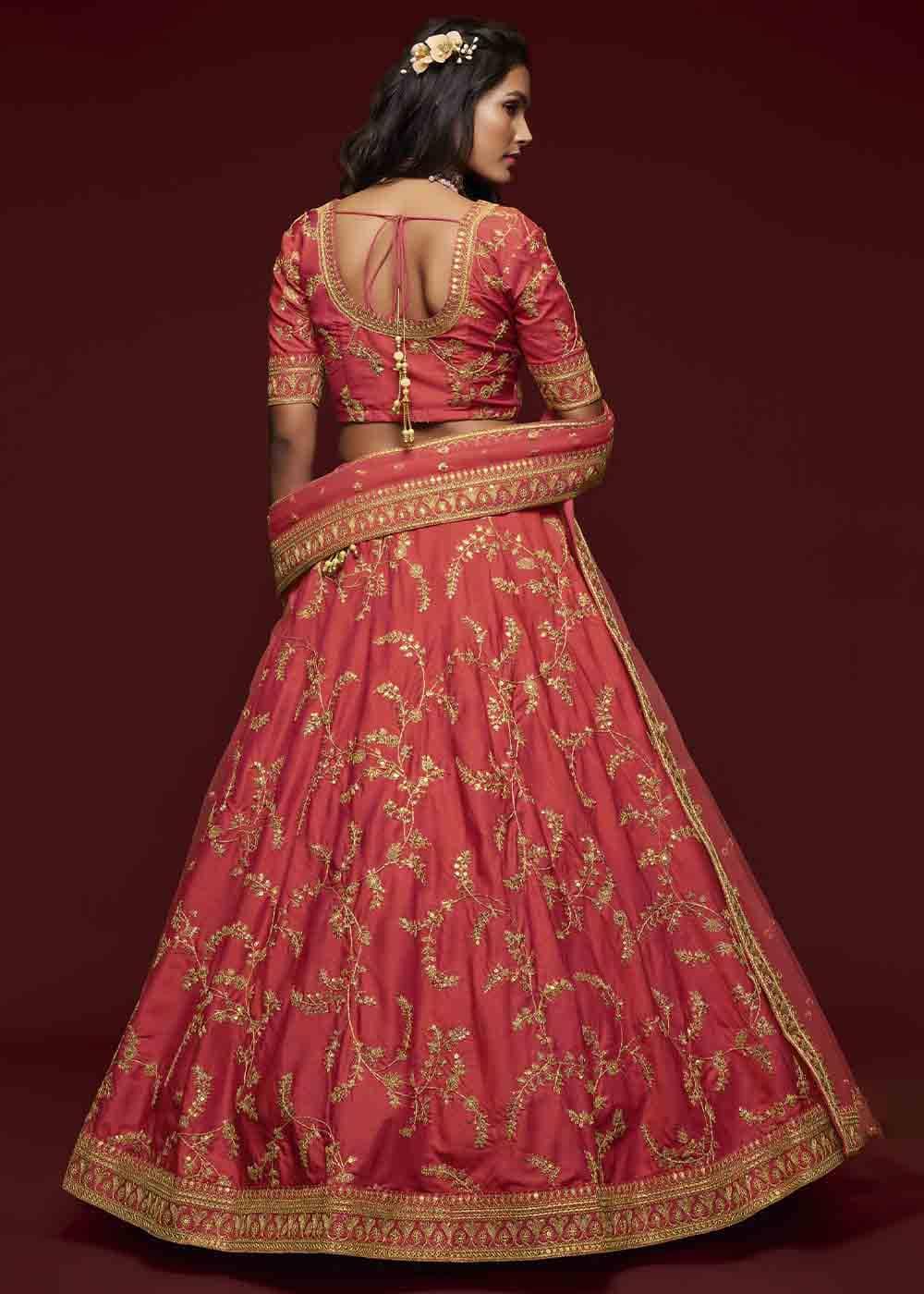 Gajri Pink Silk Lehenga Choli with Thread,Zari,Dori & Sequins work - qivii