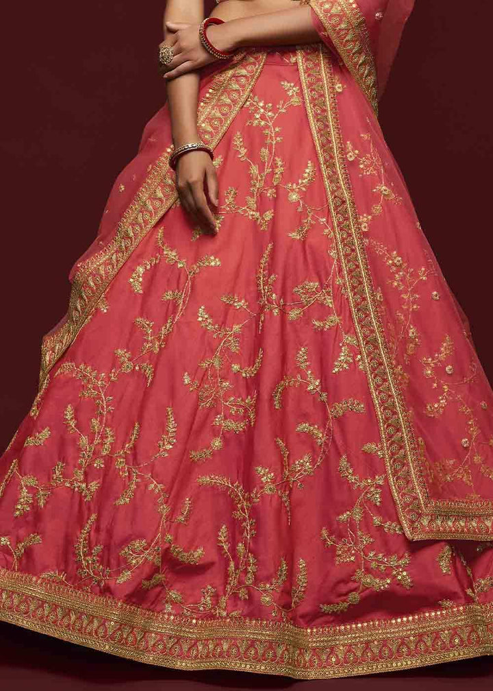 Gajri Pink Silk Lehenga Choli with Thread,Zari,Dori & Sequins work - qivii