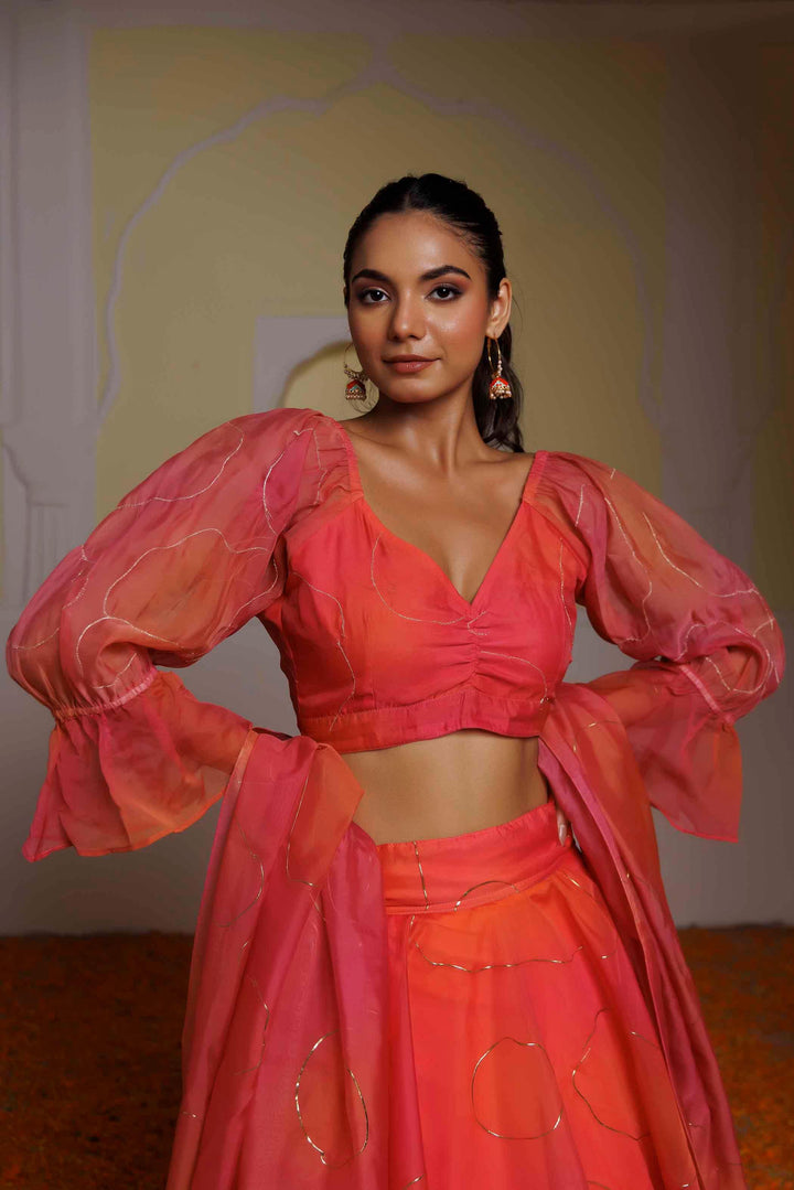 Georgia Peach Coral Lehenga Set - qivii