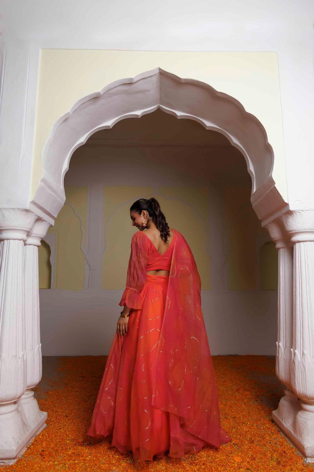 Georgia Peach Coral Lehenga Set - qivii