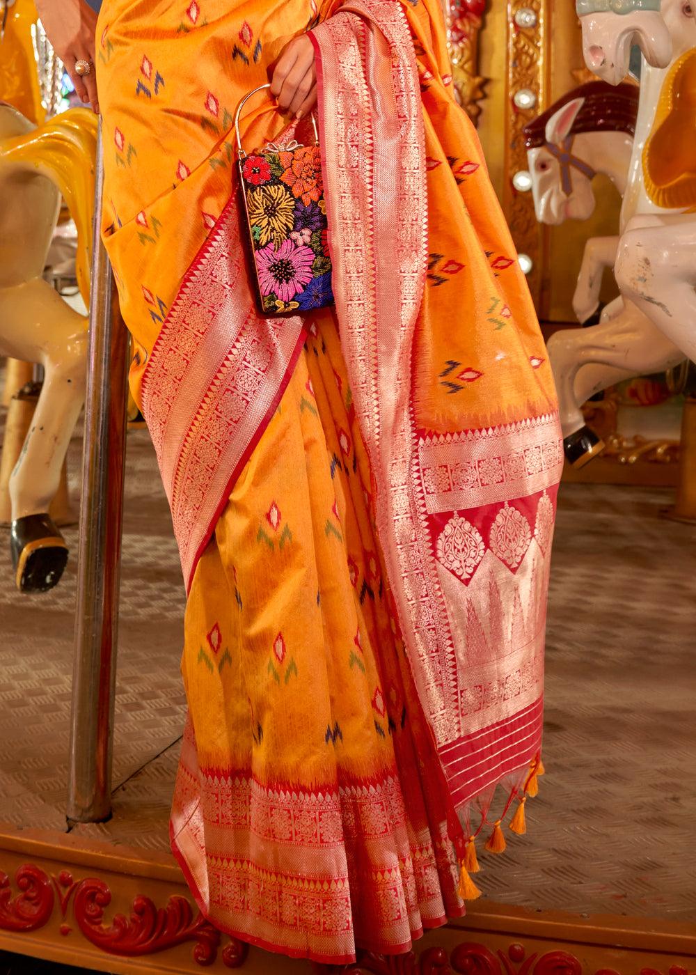 Golden Yellow Handloom Woven Banarasi Sik Saree - qivii