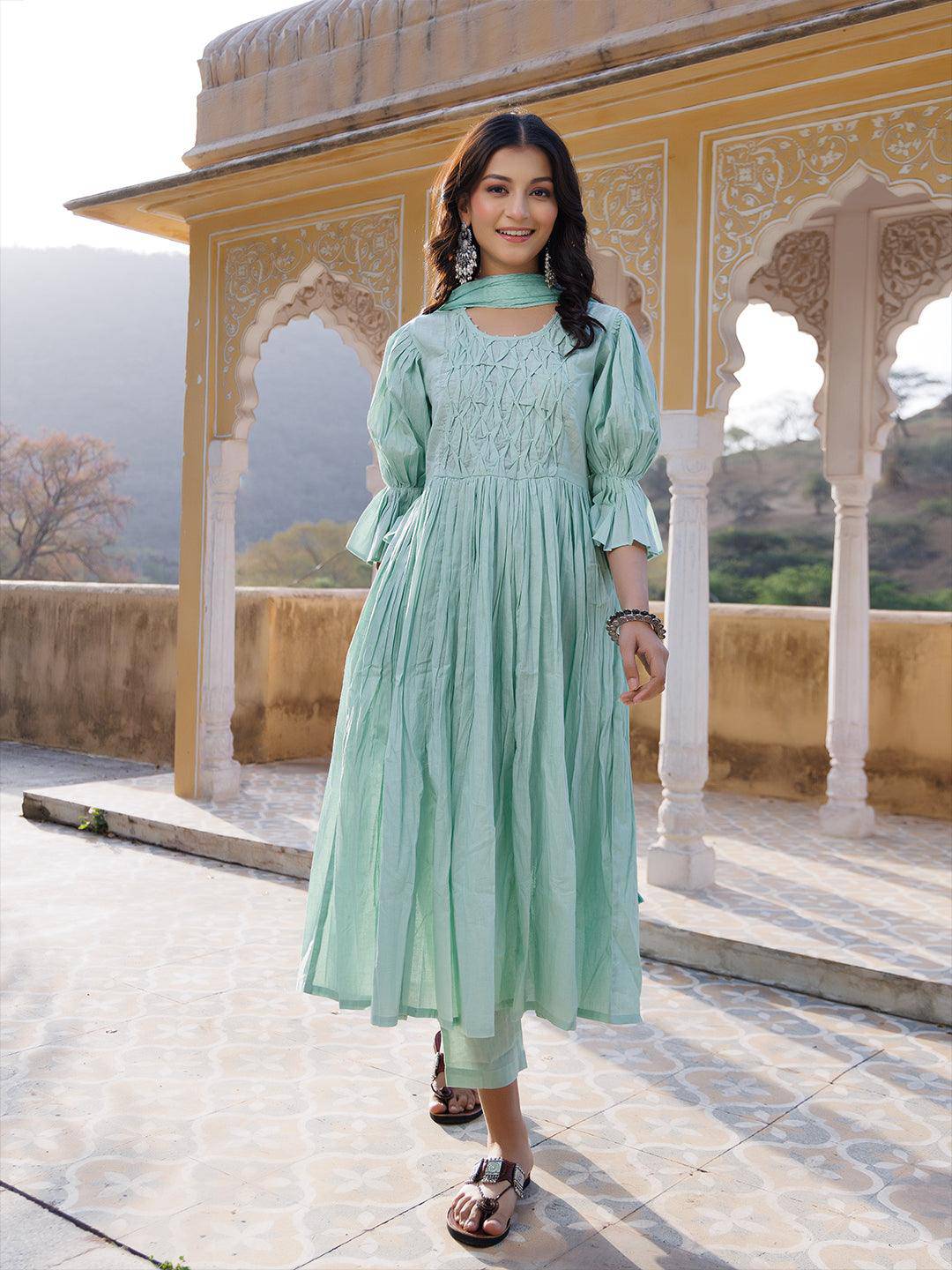 Gossamer Green Kurta Set - qivii