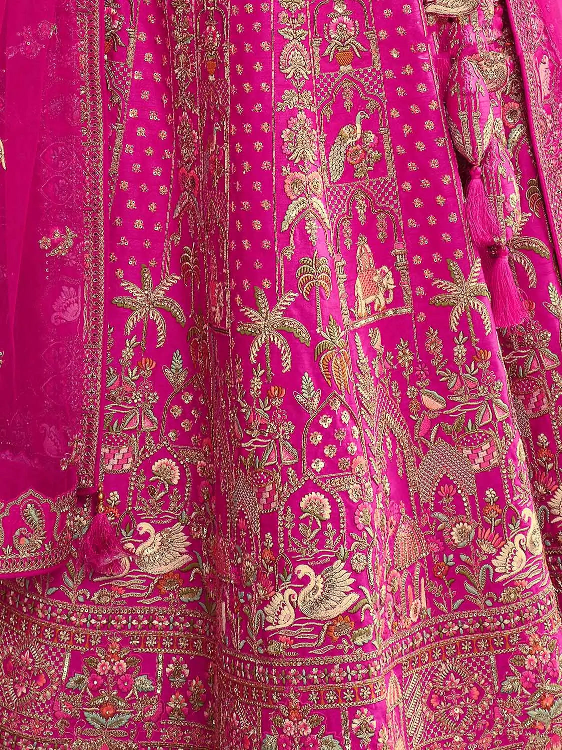 Hot Pink Bridal Lehenga Khatli Embroidery & 2 Dupatta - qivii