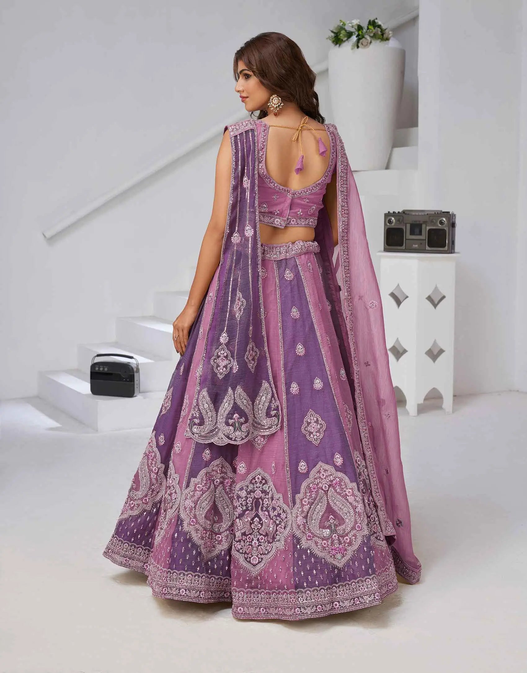 Mauve Purple Lehenga Zari-Resham Work With Dupatta - qivii