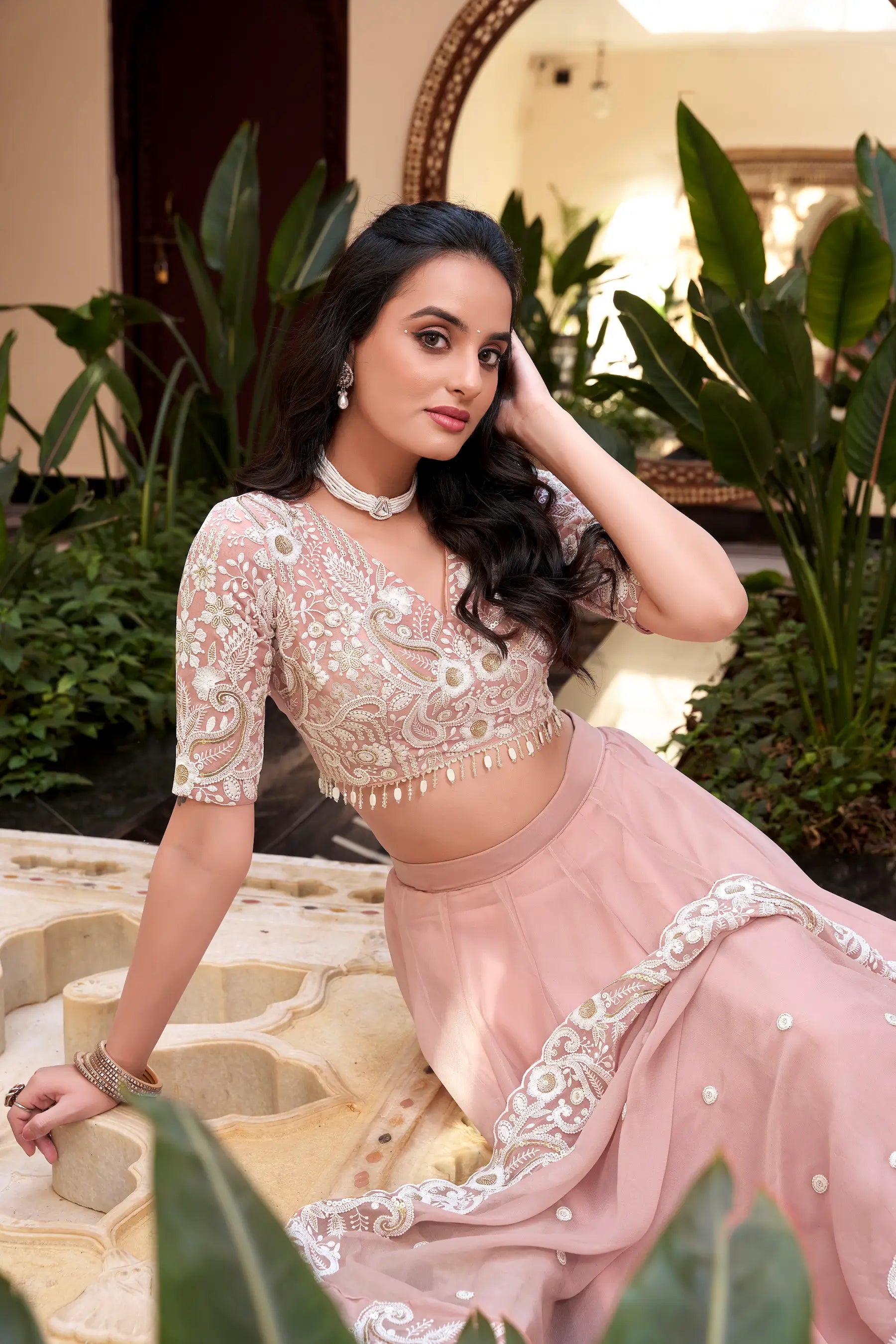 Pastel Pink Weone Silk Pearl Coding, Sequins & Thread Embroidery Work  Lehenga Choli - qivii