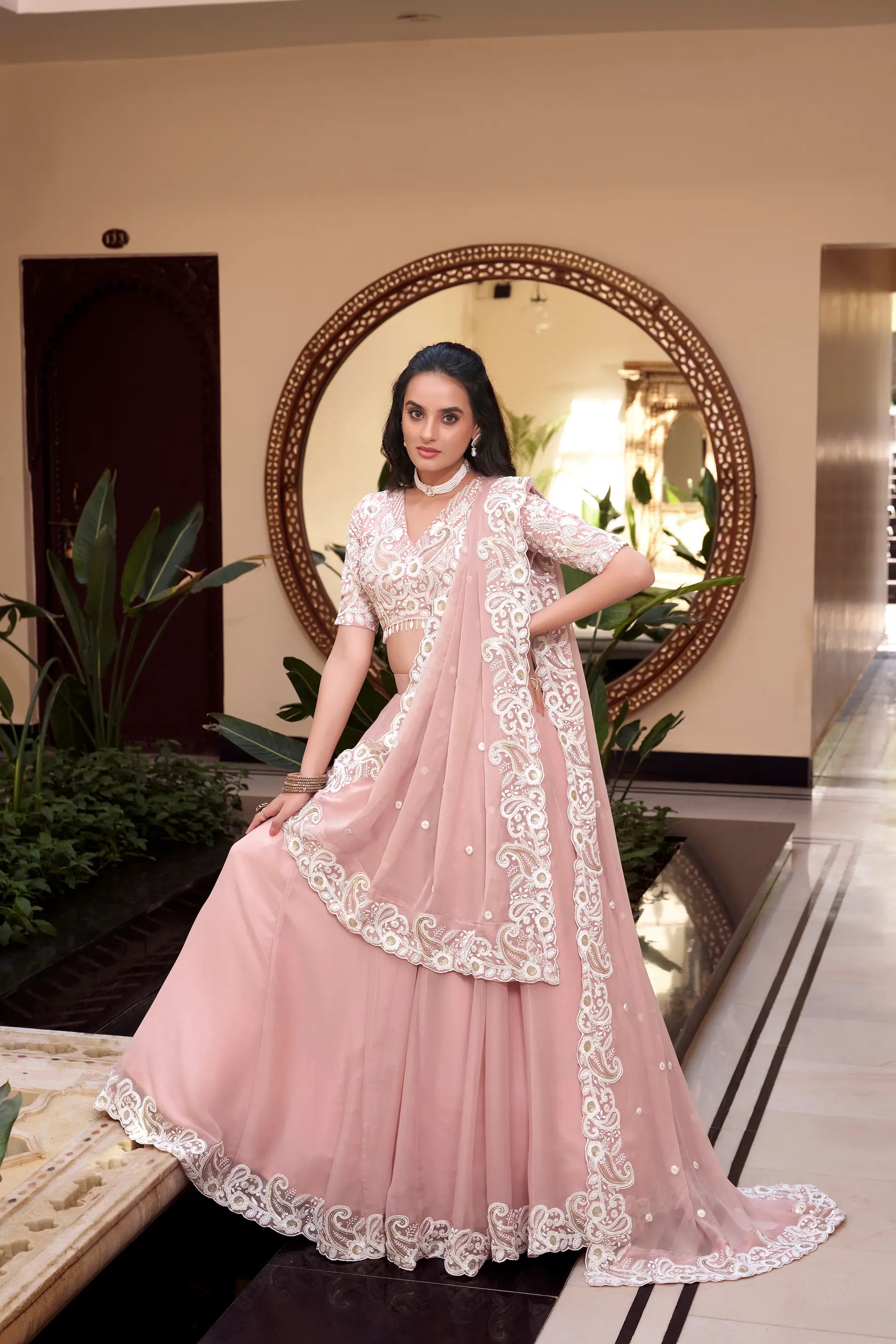 Pastel Pink Weone Silk Pearl Coding, Sequins & Thread Embroidery Work  Lehenga Choli - qivii