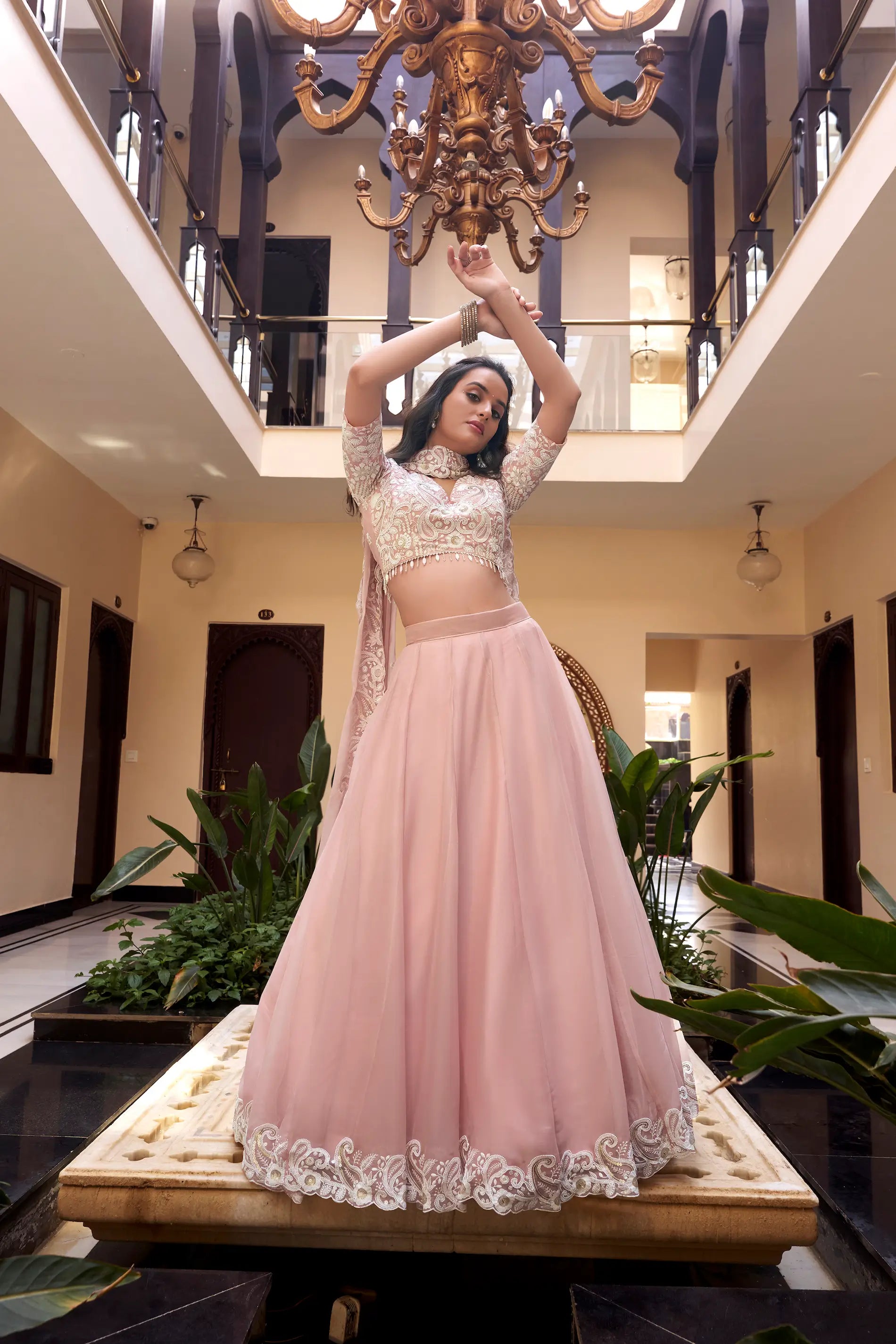 Pastel Pink Weone Silk Pearl Coding, Sequins & Thread Embroidery Work  Lehenga Choli - qivii
