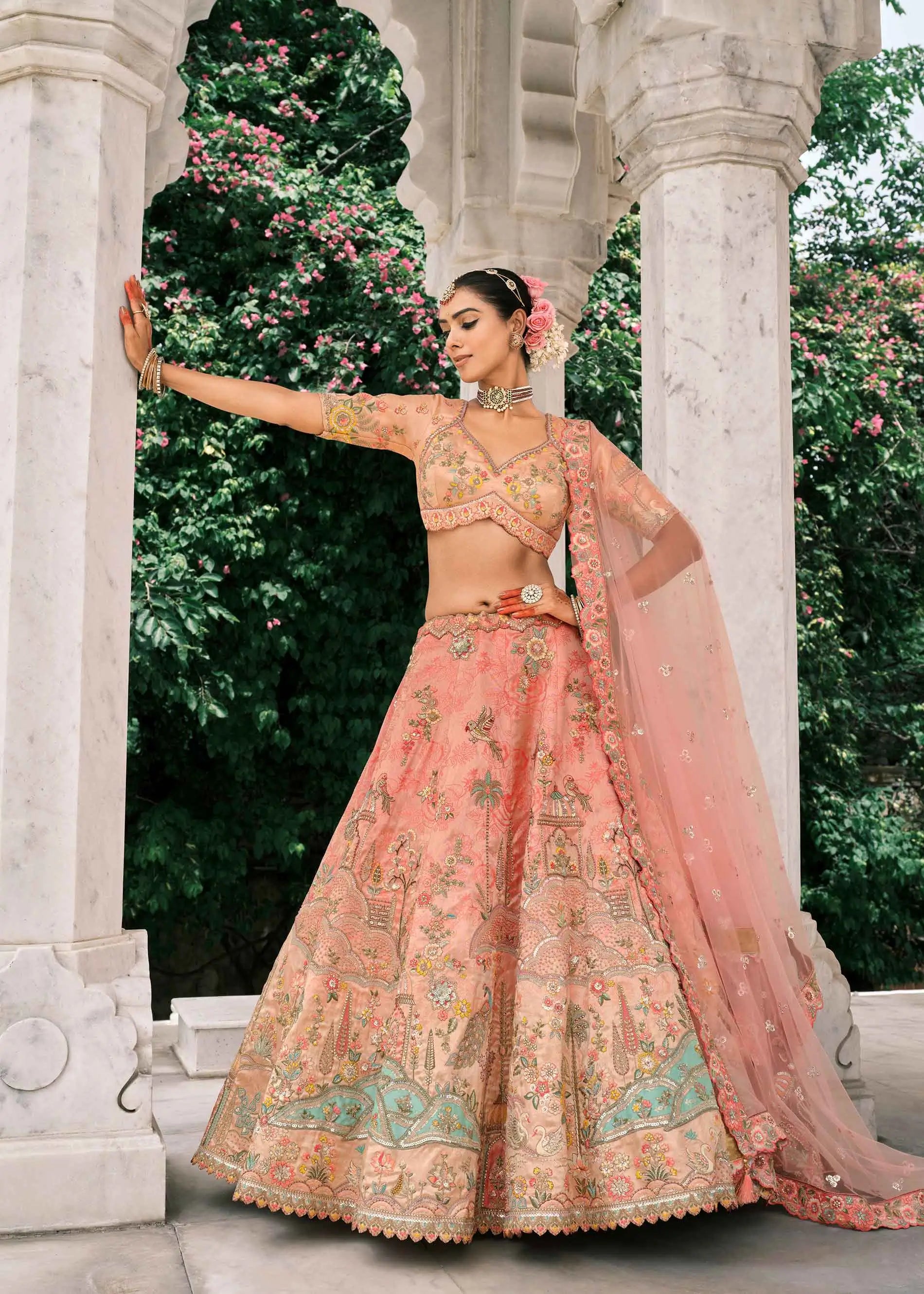 Peach Bridal Lehenga With Stunning Designer Embroidery - qivii