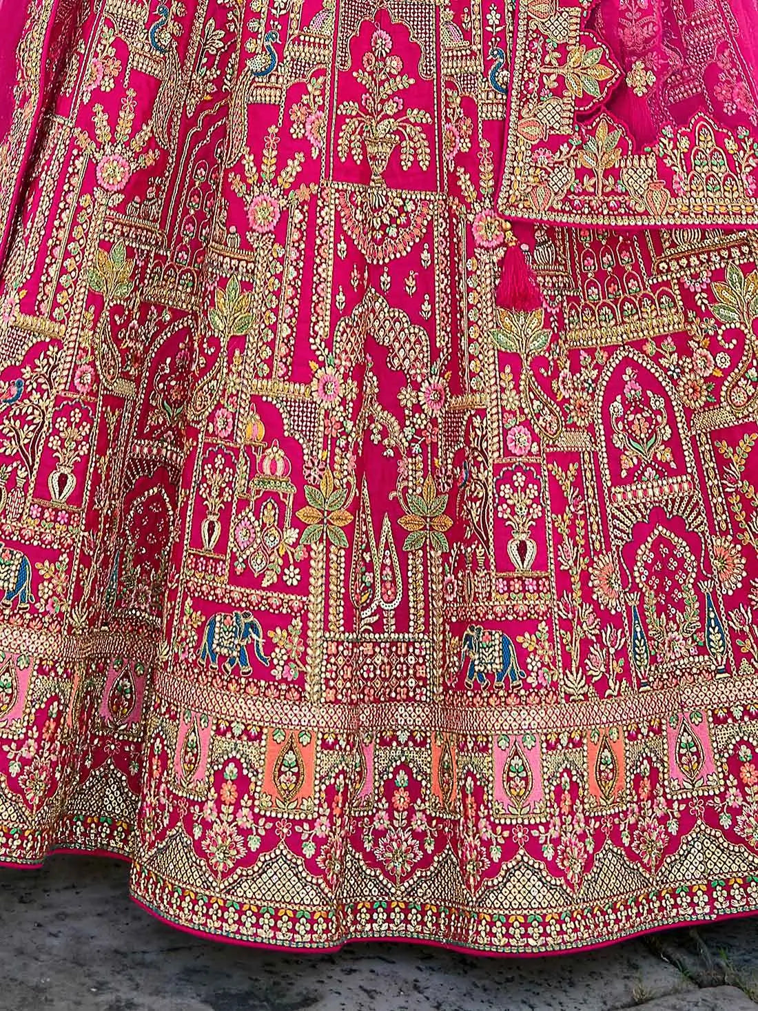 Pink Designer Bridal Lehenga With Heavy Embroidery & 2 Dupatta - qivii