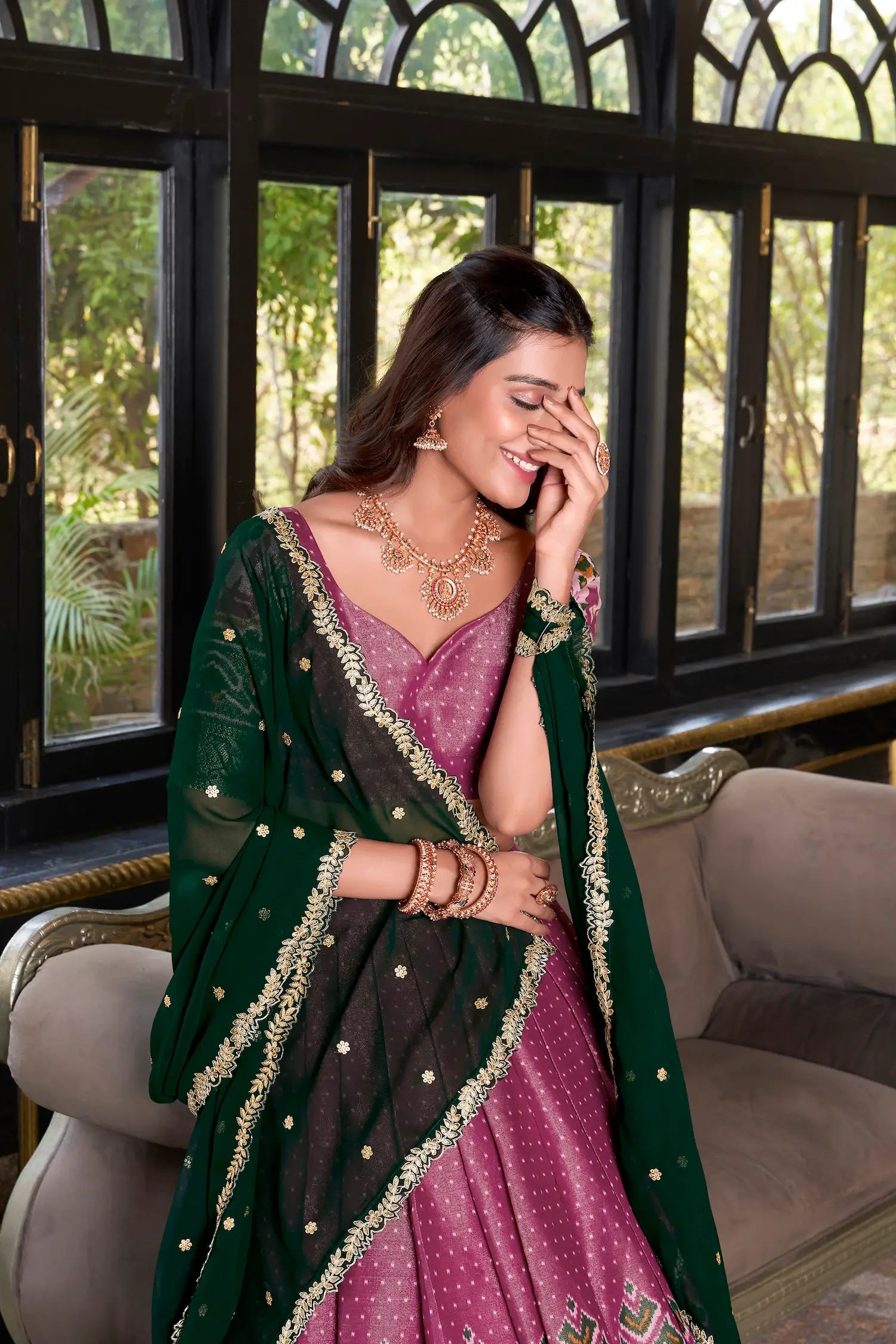 Pink Kanchipuram Silk Lehenga Choli With Digital Print & Embroidery Work - qivii