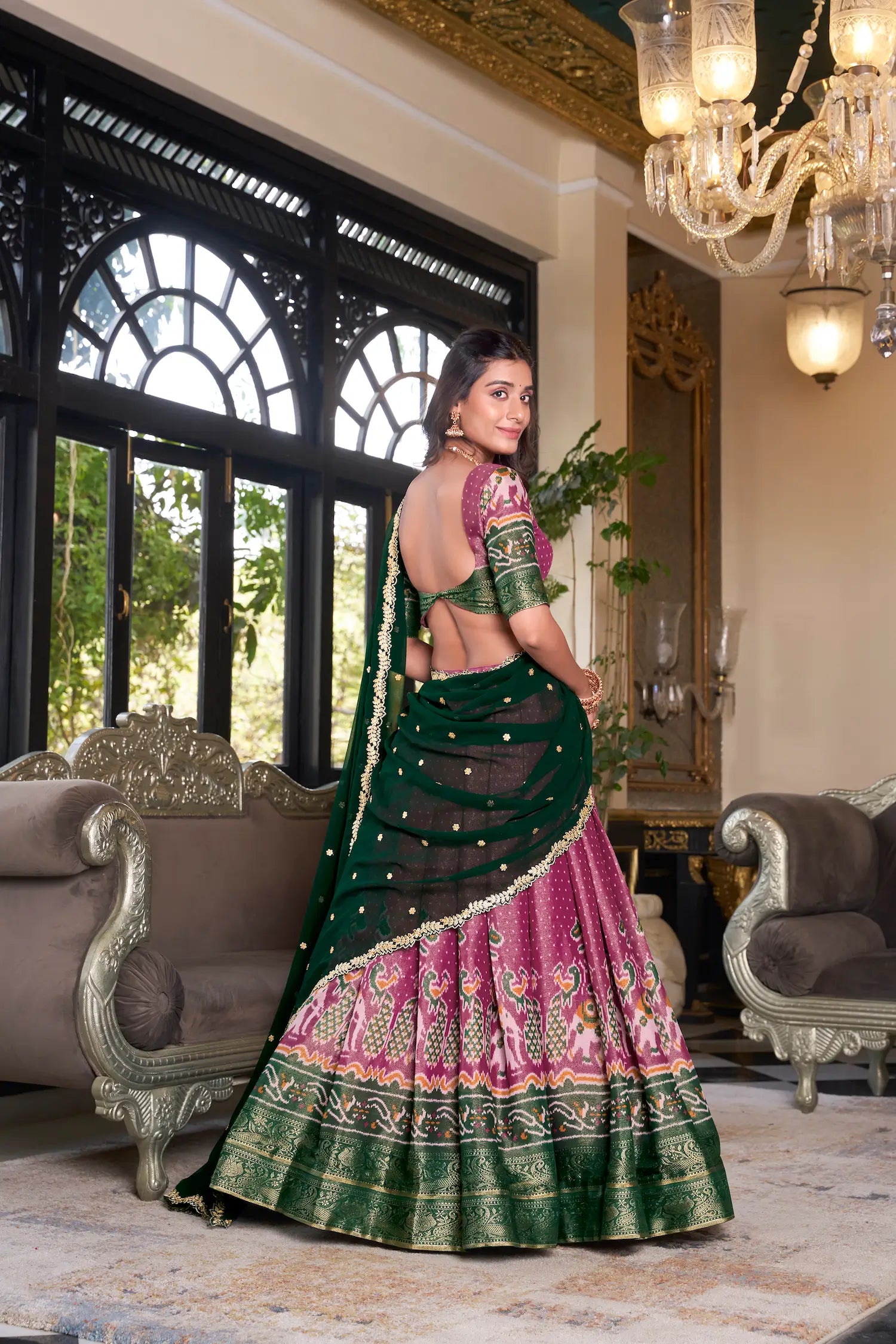 Pink Kanchipuram Silk Lehenga Choli With Digital Print & Embroidery Work - qivii