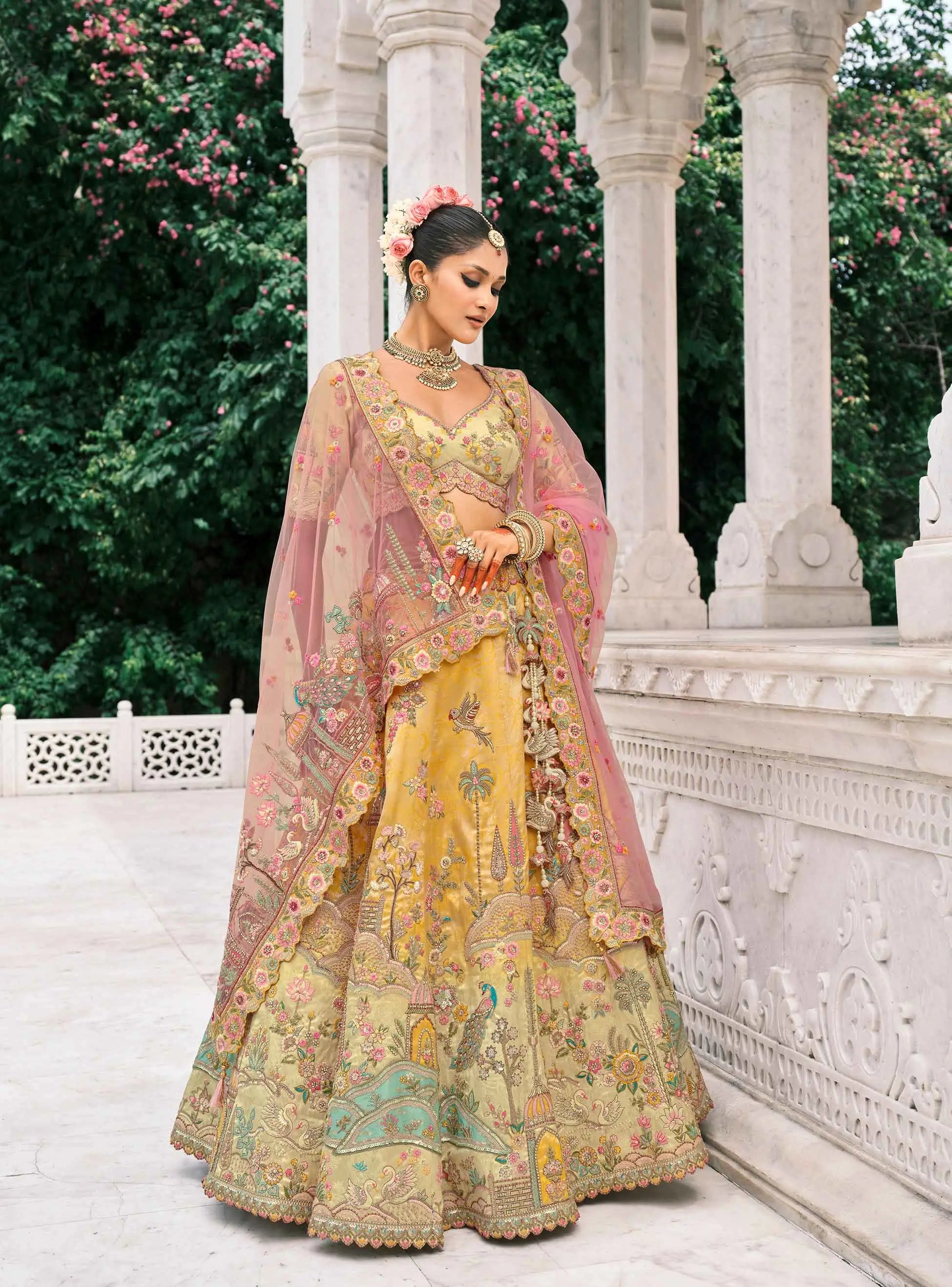 Yellow Bridal Lehenga With Stunning Designer Embroidery - qivii