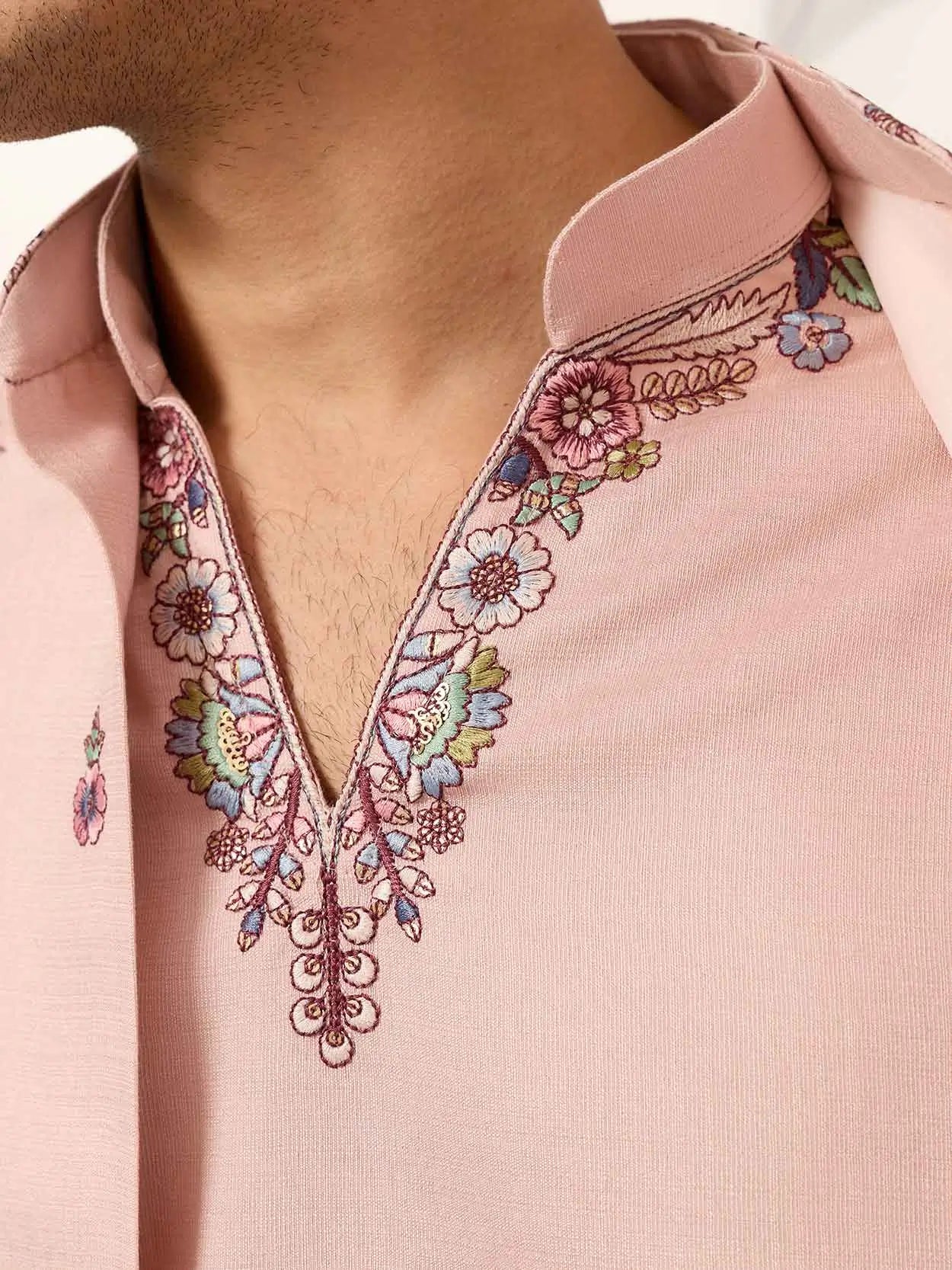 Peach Kurta Set With Embroidered Koti