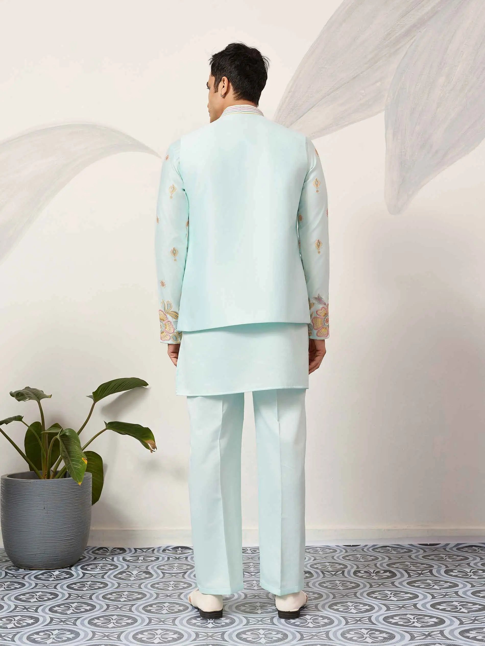 Pista Kurta Set With Embroidered Jacket
