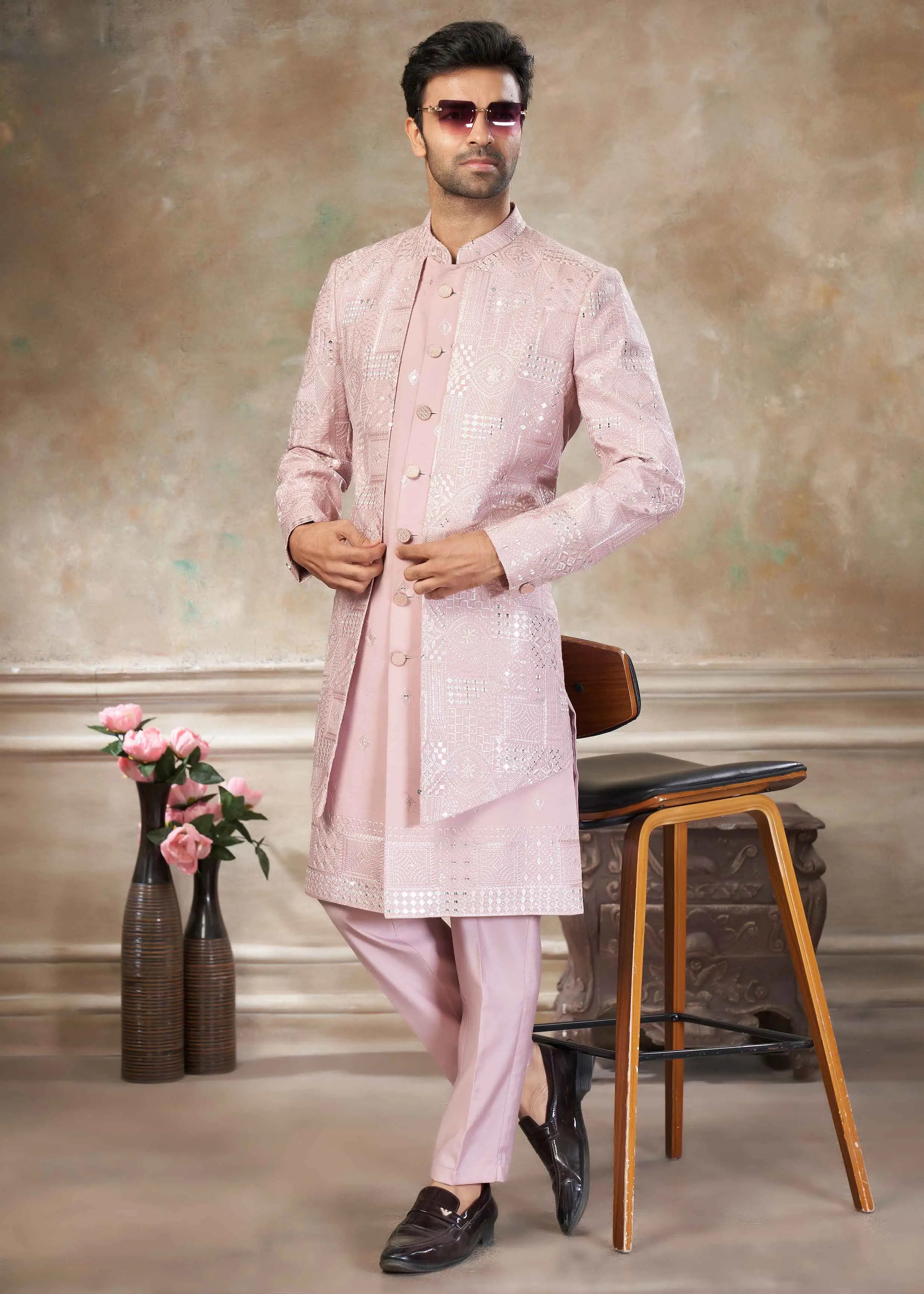 Oyster Pink Sequins Embroidery Indo Western