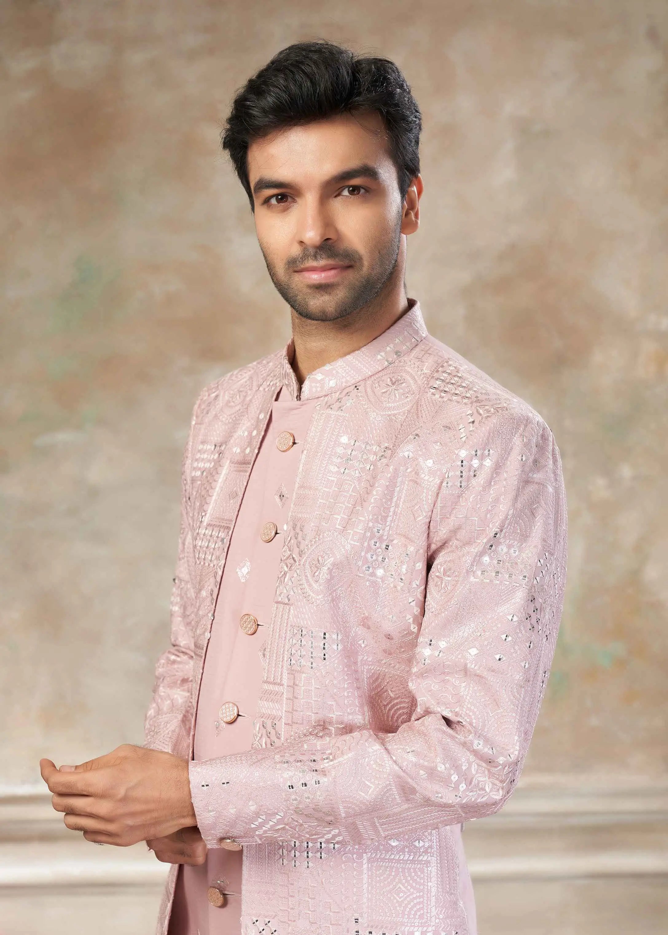Oyster Pink Sequins Embroidery Indo Western