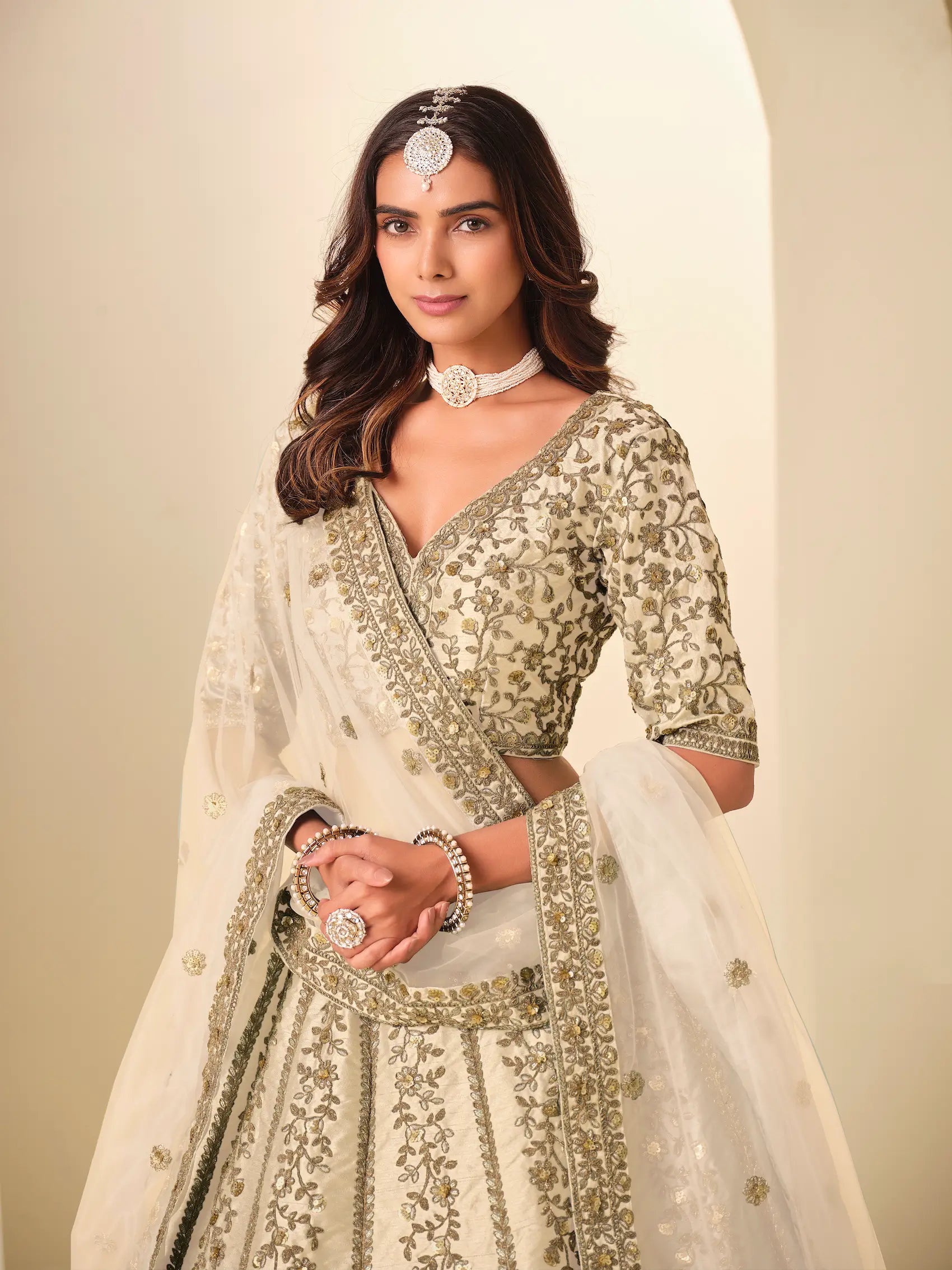 Almond Beige Art Silk Embroidered Lehenga Choli