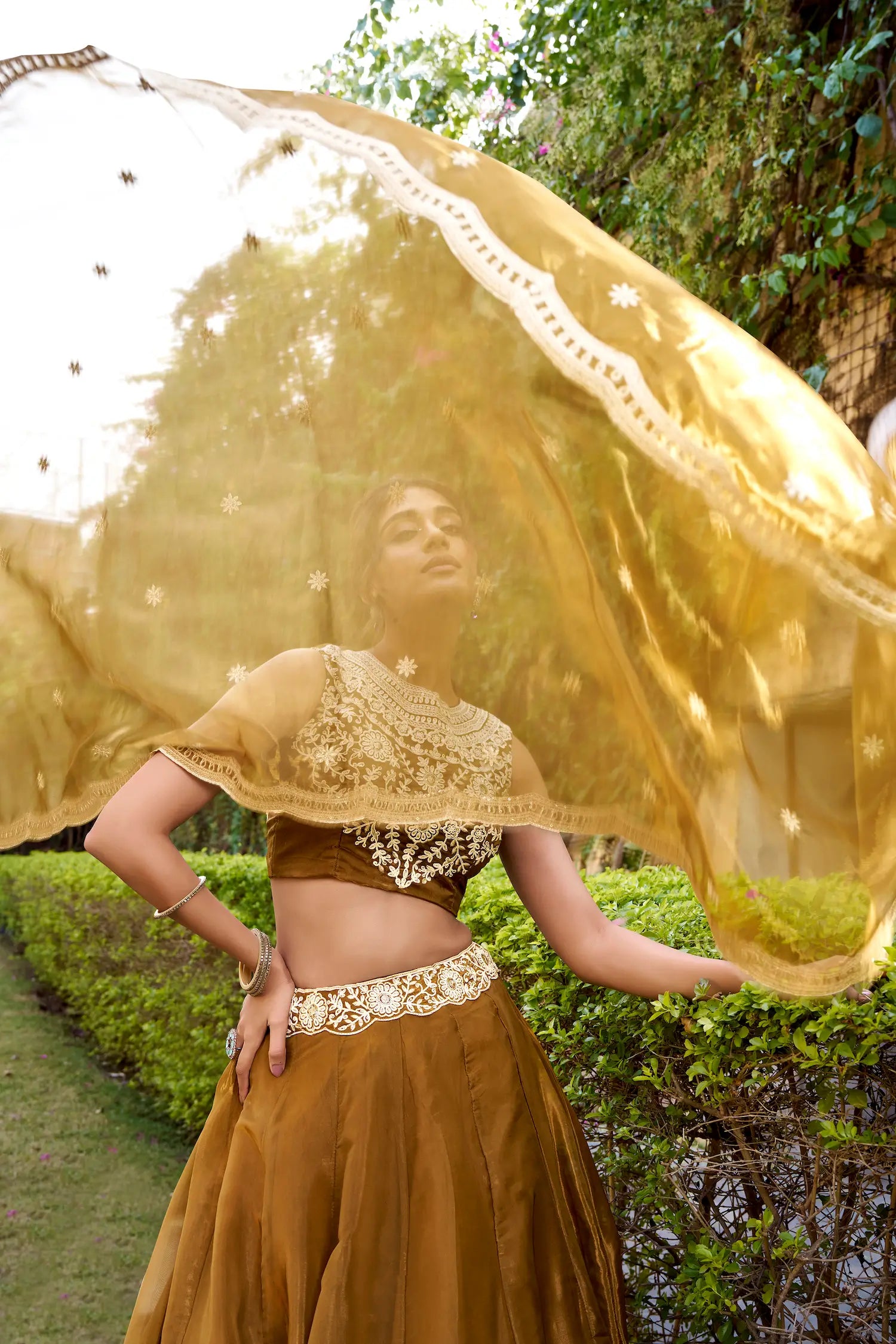 Antique Bronze Chanda Silk Embroidery Lehenga Choli