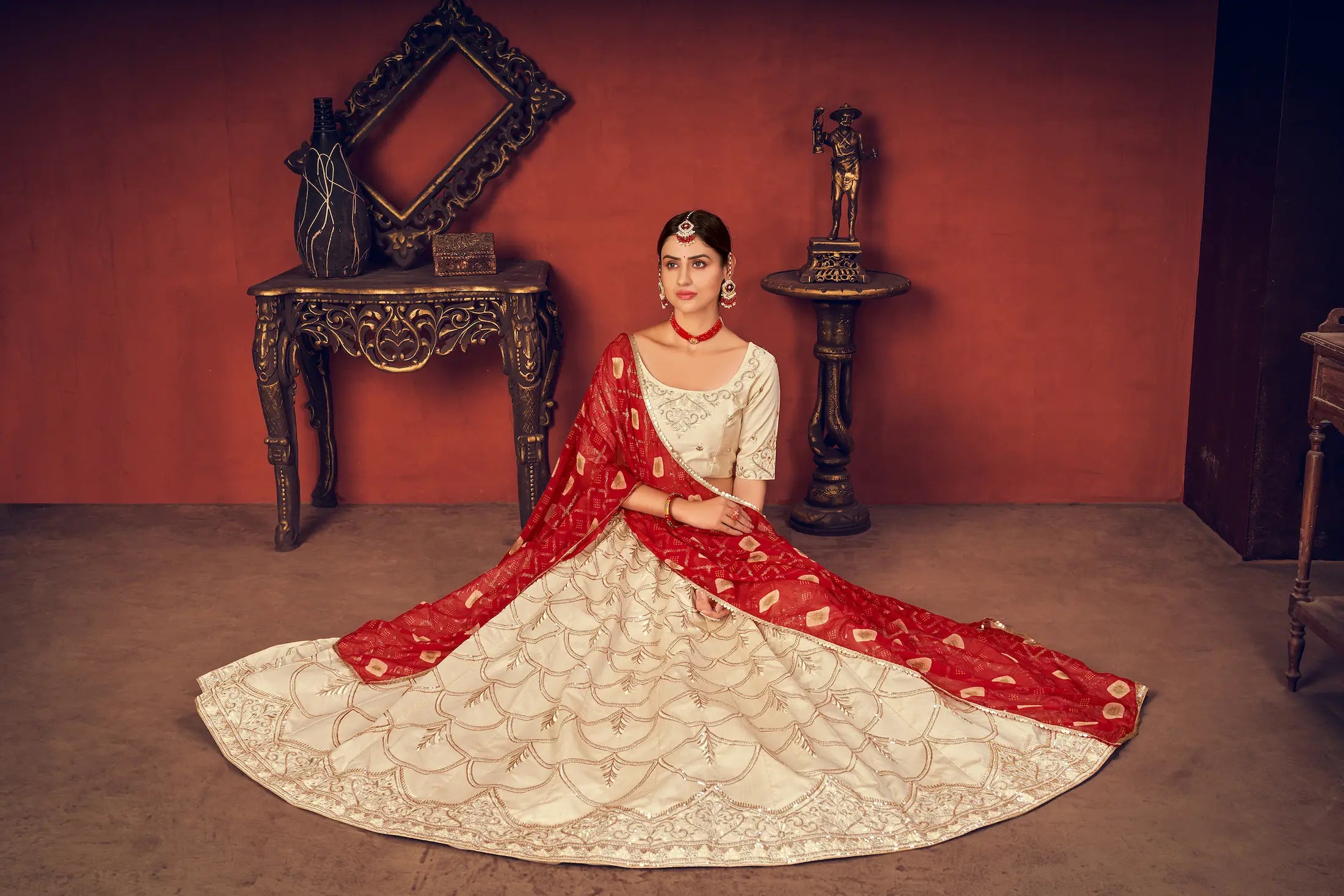 Beige Art Silk Lehenga Choli With Sequence & Thread Embroidery Work