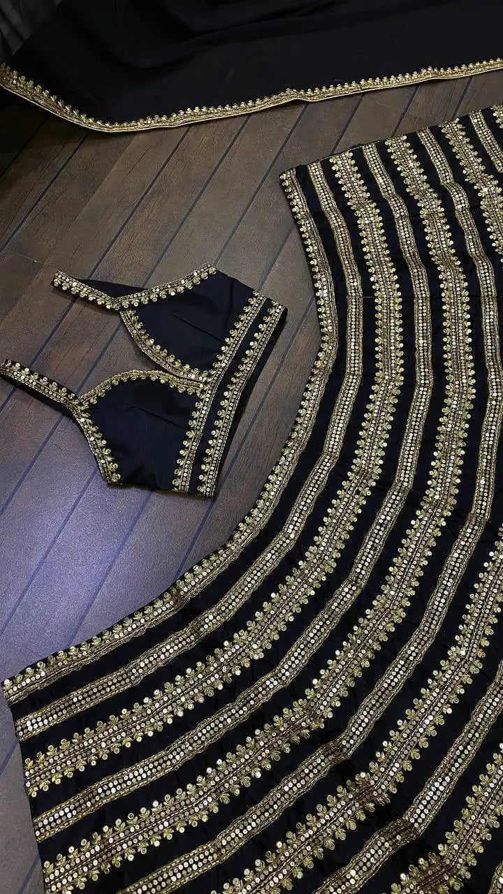 Black Kasturi Silk Lehenga Choli With Sequence & Dori Work