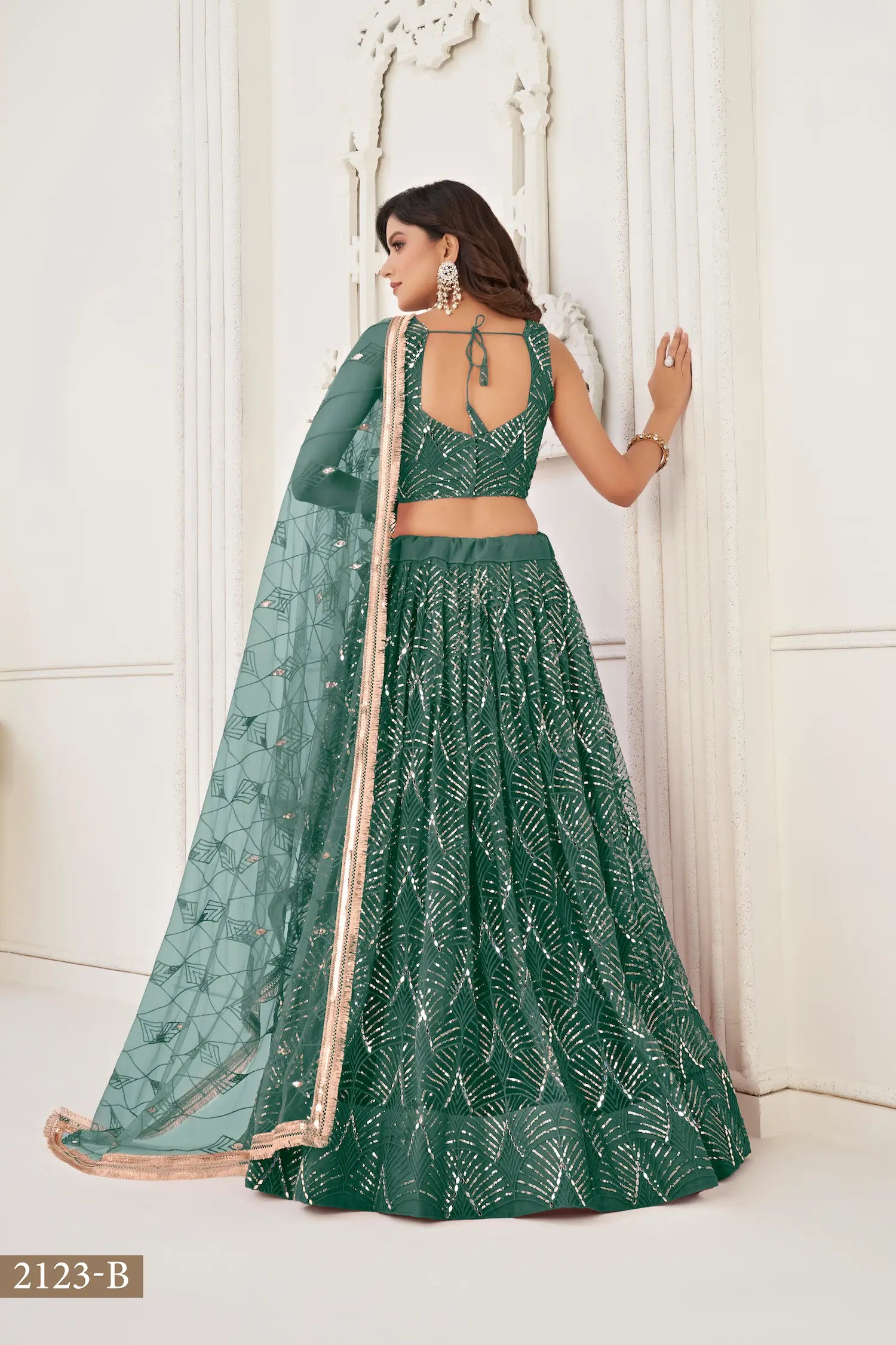 Bottle Green Net Embroidery Lehenga Choli