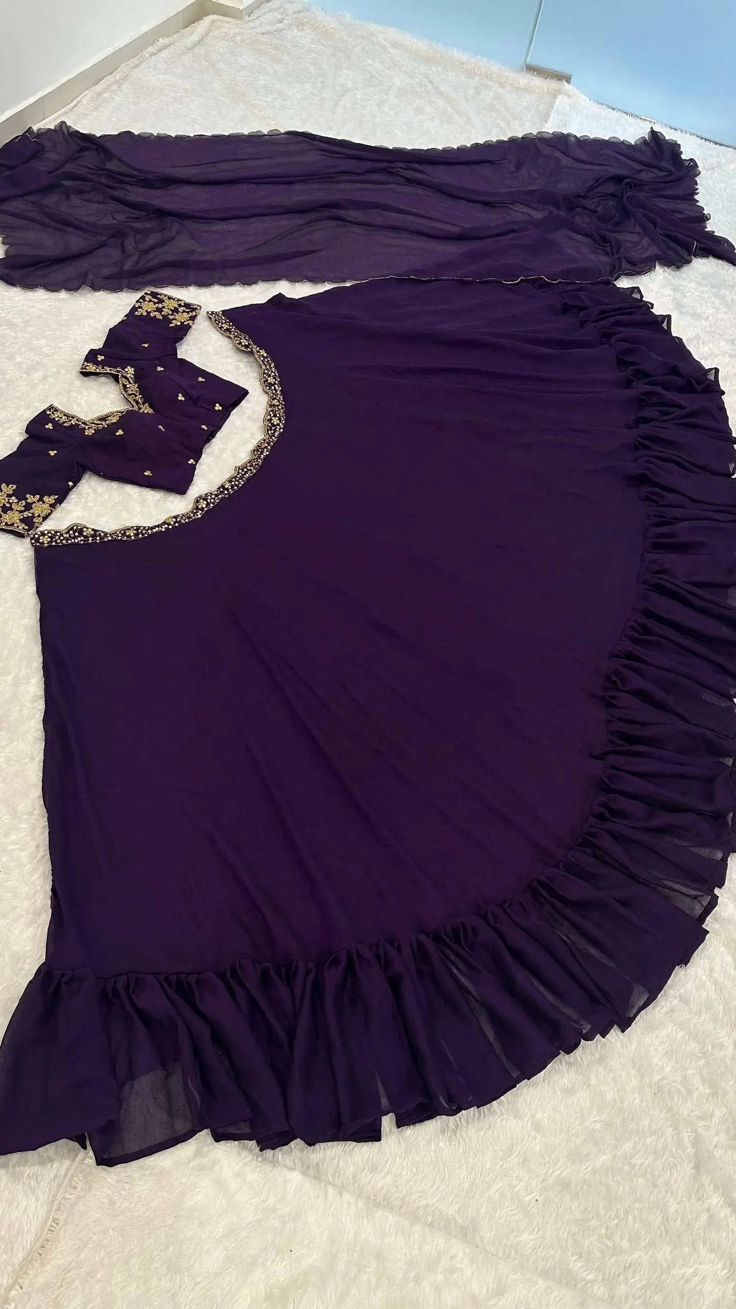 Dark Purple Crush Silk Embroidery Work Lehenga choli