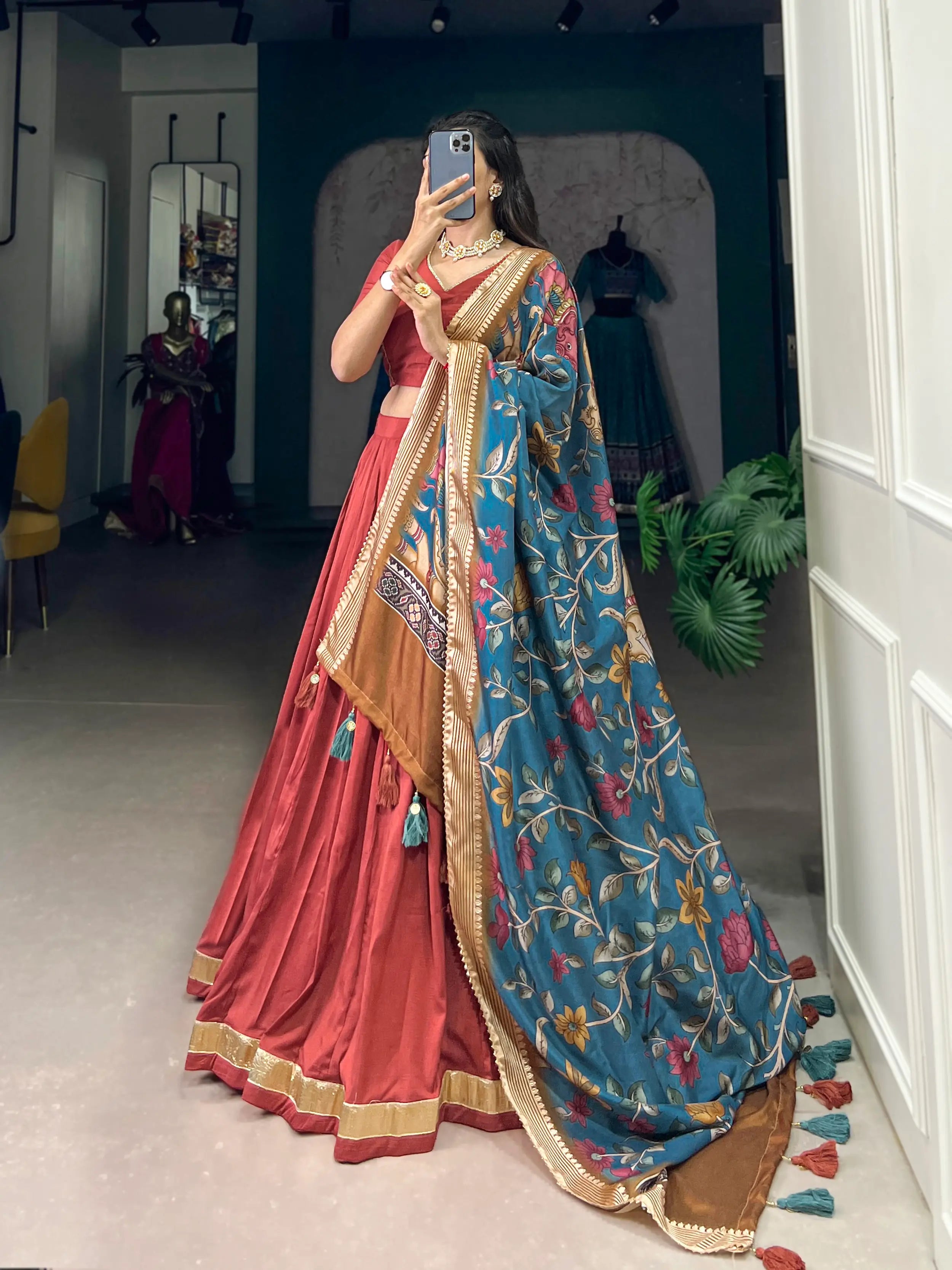 Dusty Red Chinnon Silk Lehenga Choli