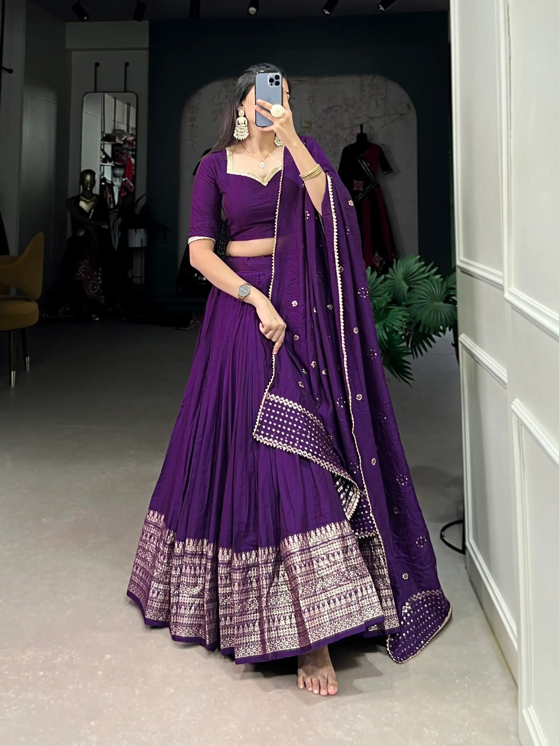 Grape Purple Chanderi Silk Zari Weaving Lehenga Choli