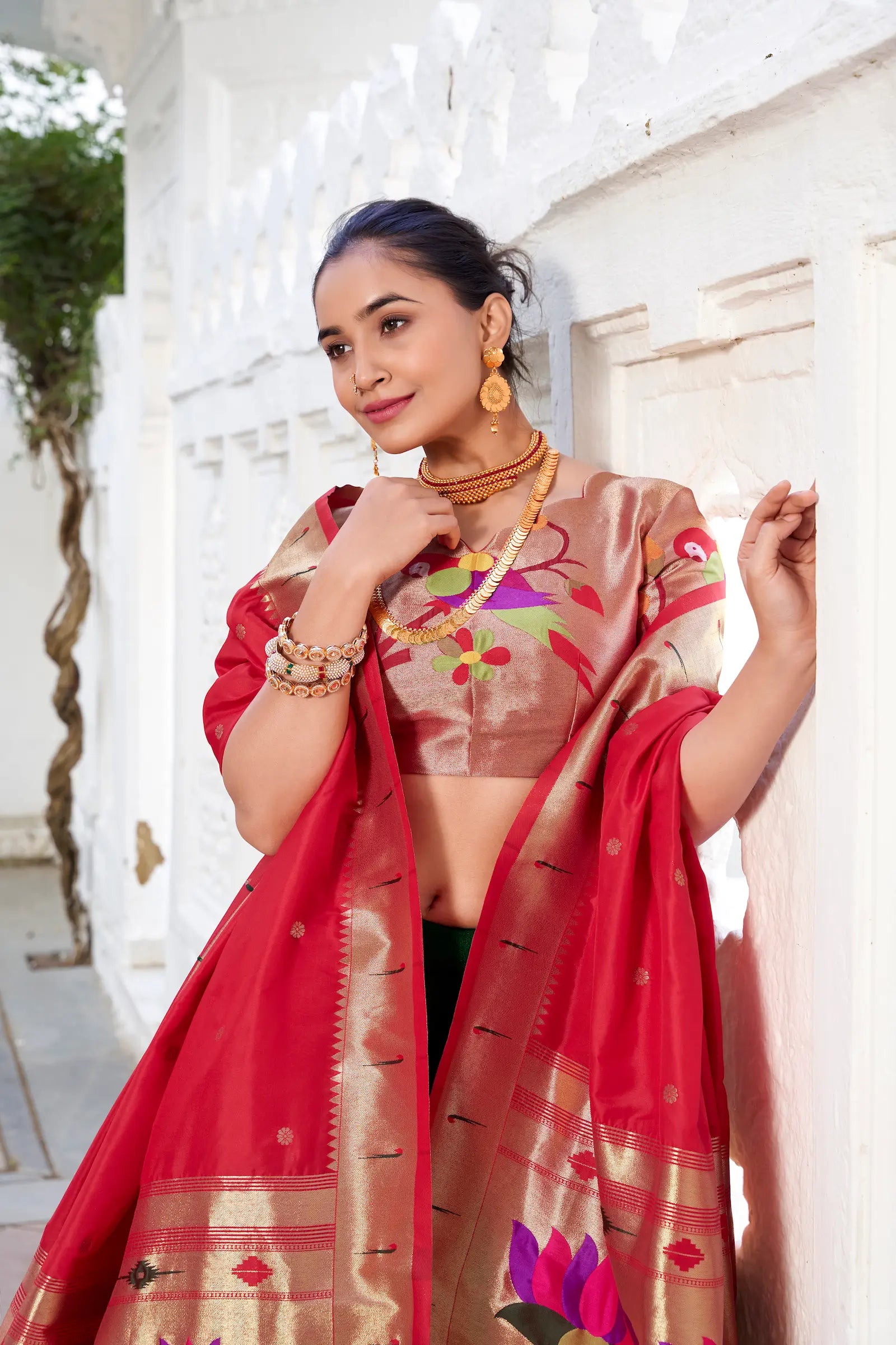 Green Vichitra Silk Paithani Lehenga Choli With Zari Weaving Work