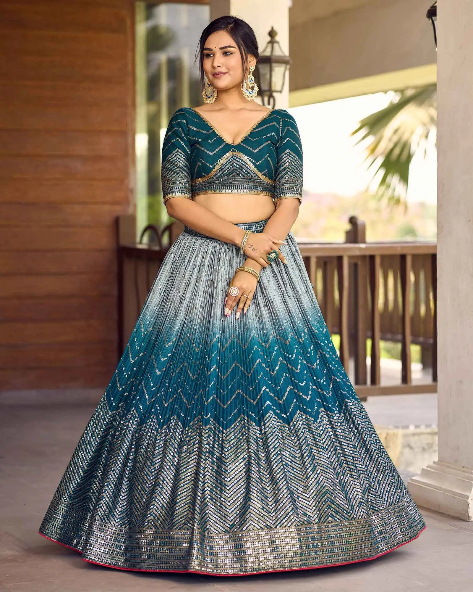 Light Blue Grey Lehenga Choli With Thread And Sequins Embroidery Work