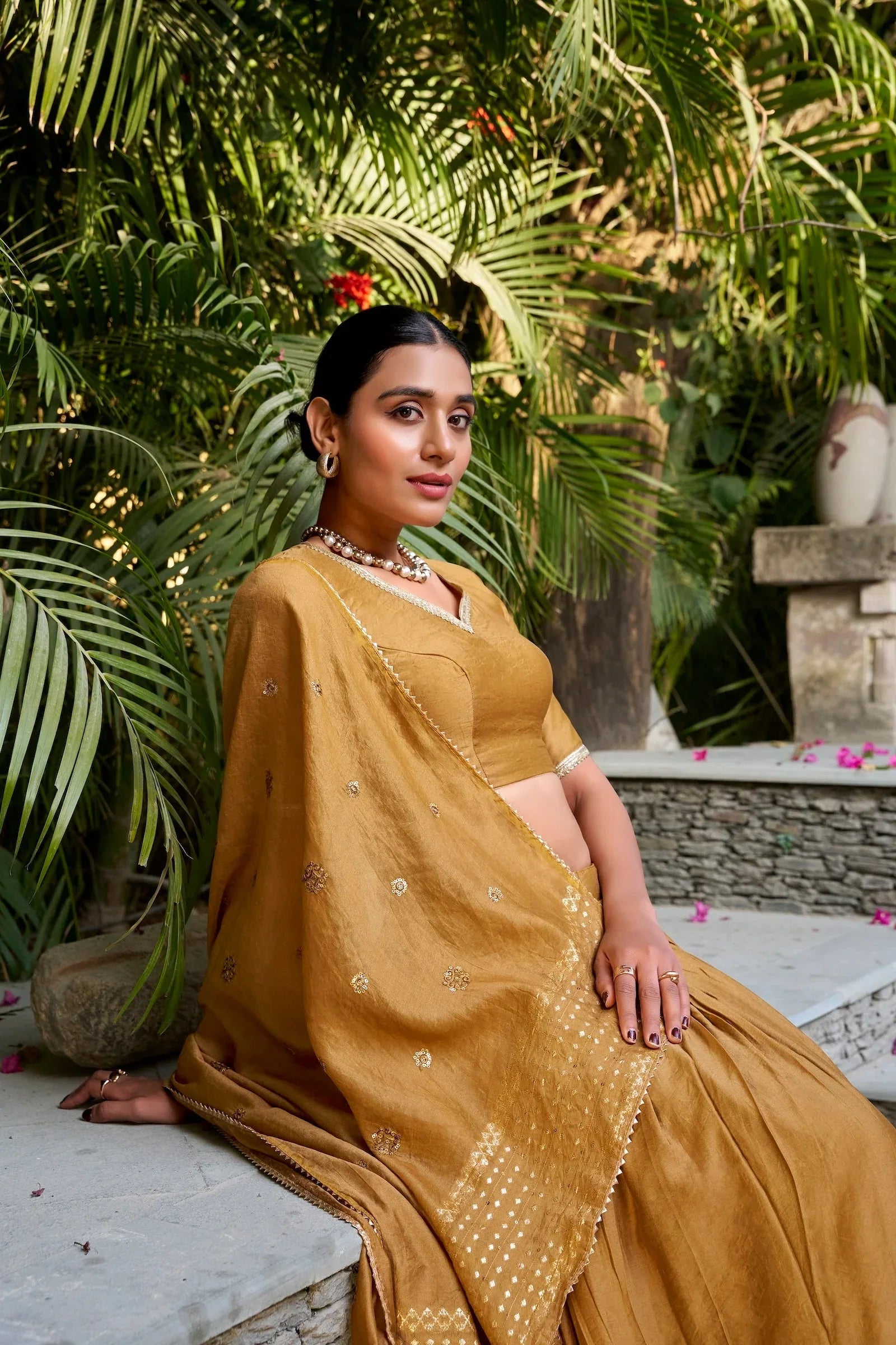Light Mustard Chanderi Silk Zari Weaving Lehenga Choli